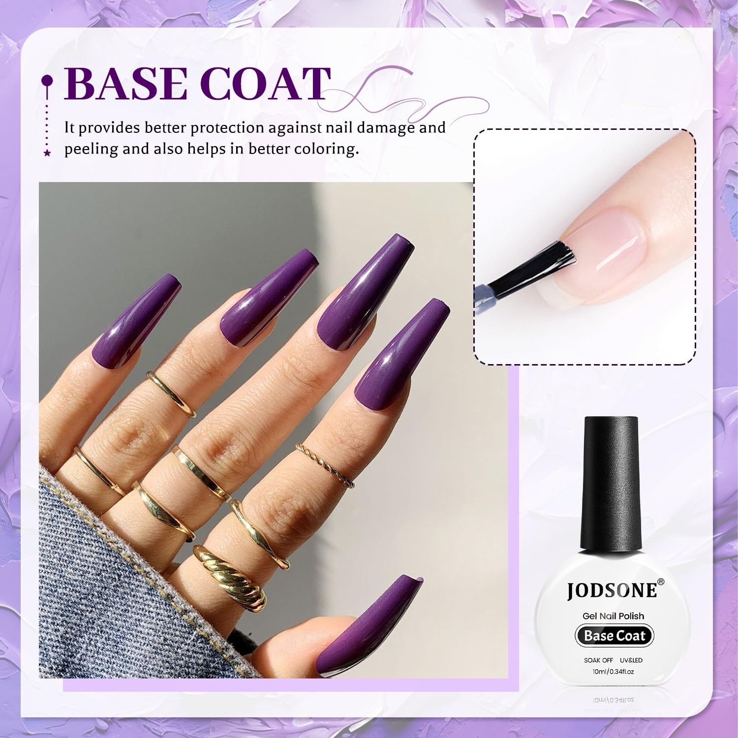 JODSONE 4 Bottle 10ML Nail Primer Base Coat Top Coat and Builder Gel Glossy Durable Long Lasting Gift for Girls at Home Salon Design(3pcs Top and Base coat + Matte Top Coat) - view 2