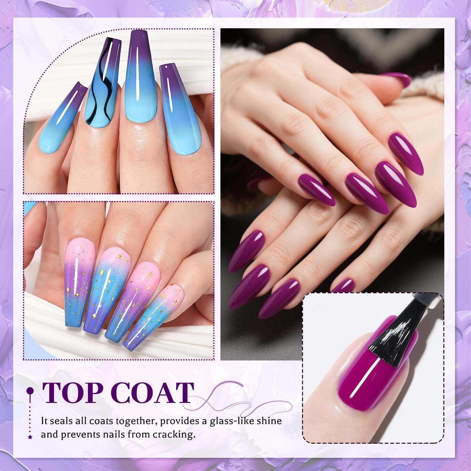 JODSONE 4 Bottle 10ML Nail Primer Base Coat Top Coat and Builder Gel Glossy Durable Long Lasting Gift for Girls at Home Salon Design(3pcs Top and Base coat + Matte Top Coat) - view 3
