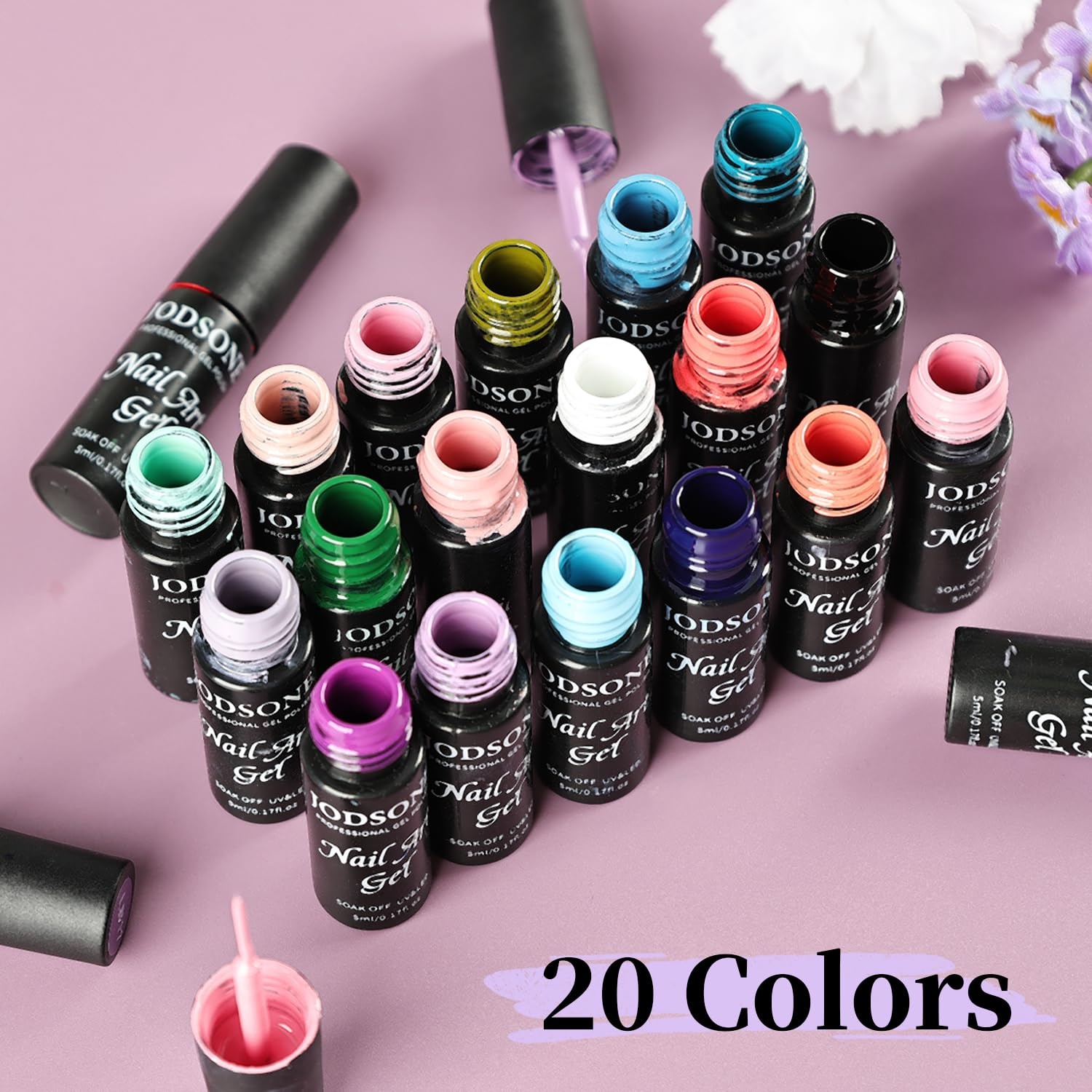 JODSONE 5ml Nail Art Gel Liner Set 10 Colors Gel Nail Polish Need U V Lamp Cured with Thin Brush Gift for Girls at Home Salon Design,Pink Red Blue Purple(LB01-LB20) - view 2