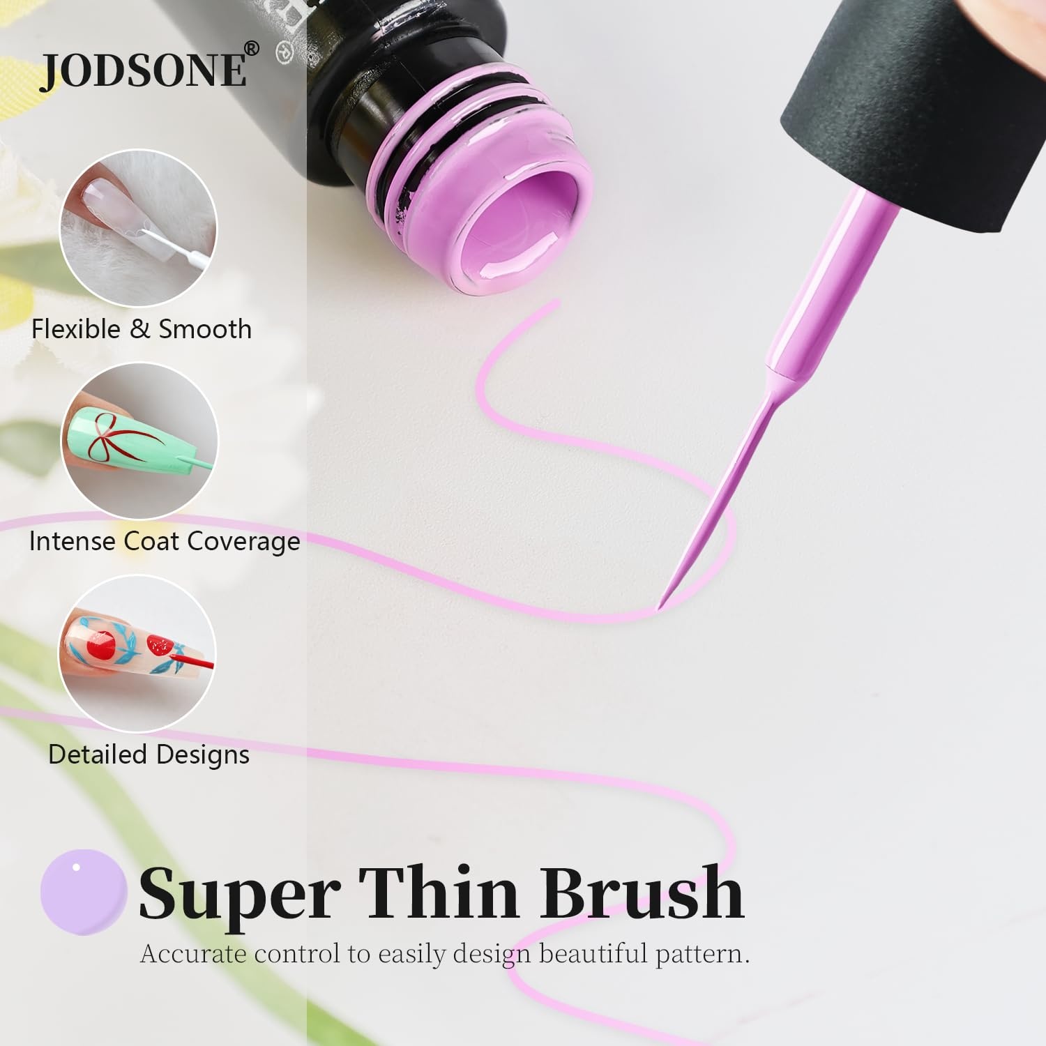 JODSONE 5ml Nail Art Gel Liner Set 10 Colors Gel Nail Polish Need U V Lamp Cured with Thin Brush Gift for Girls at Home Salon Design,Pink Red Blue Purple(LB01-LB20) - view 5