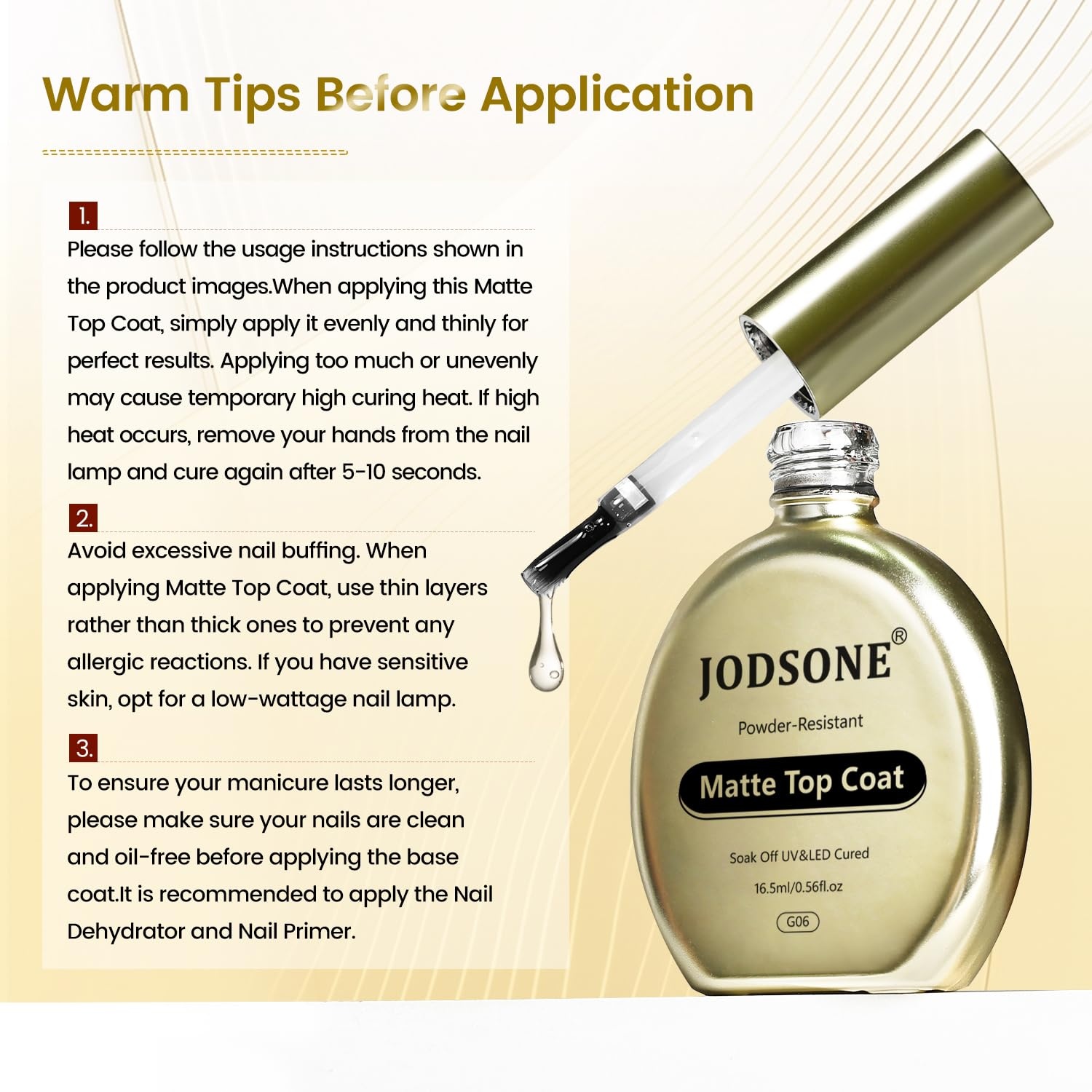 JODSONE Matte Gel Top Coat – 16.5ml Powder-Resistant No Wipe Gel Top Coat for Chrome Powder Nail Art, Smooth Matte Finish, U V Curing Required(G06) - view 2