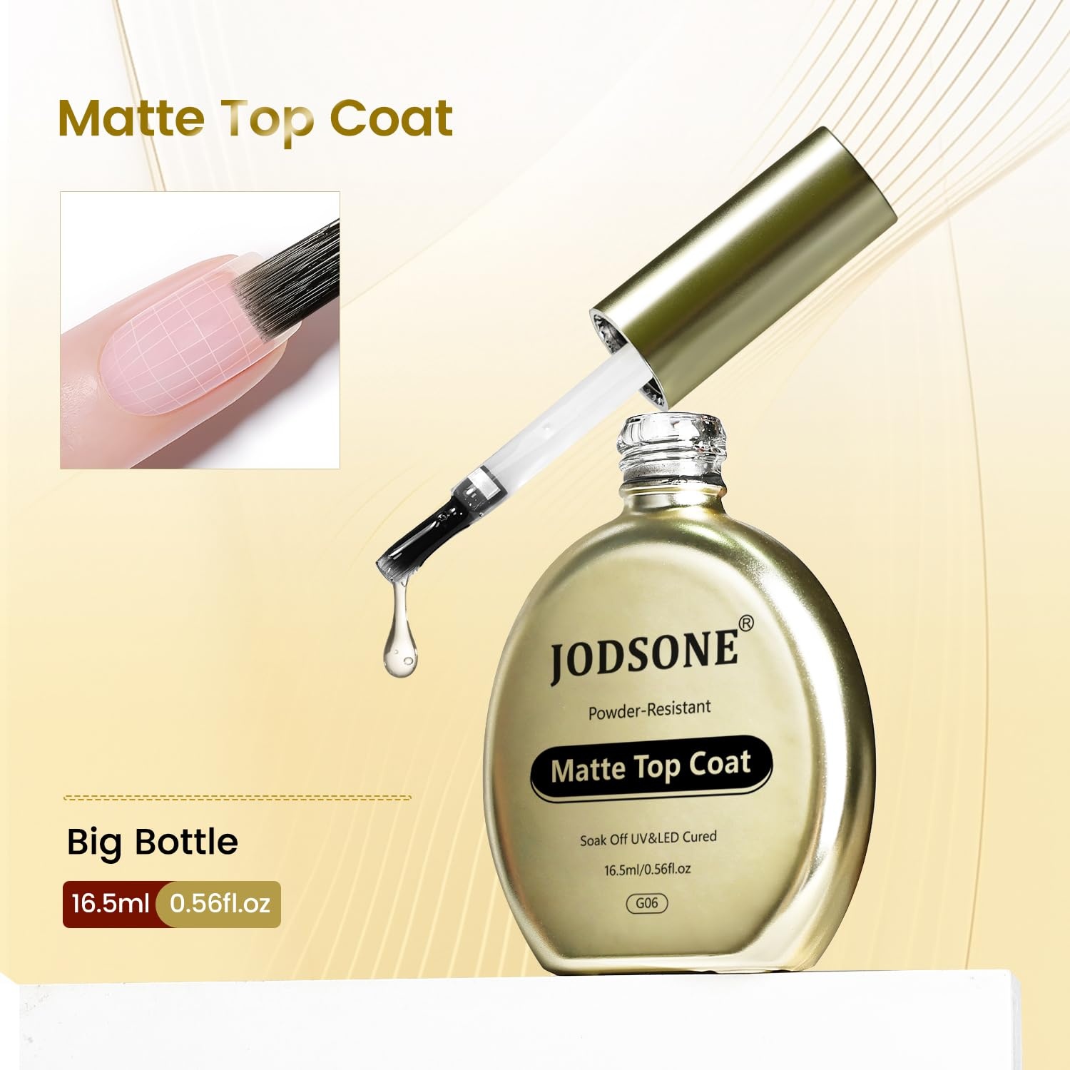 JODSONE Matte Gel Top Coat – 16.5ml Powder-Resistant No Wipe Gel Top Coat for Chrome Powder Nail Art, Smooth Matte Finish, U V Curing Required(G06) - view 7
