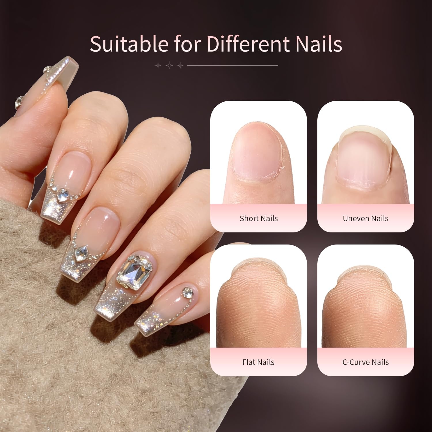 JODSONE 15ml Nail Glue Gel 4 in 1 for Nail Tips Long Lasting Extension Glue for Clear Nail Tips and Clear Press on Nails, Nail Repair Treatment, Salon Art DIY at Home Need U V Light Cured(Coffin Nail Tips) - view 3