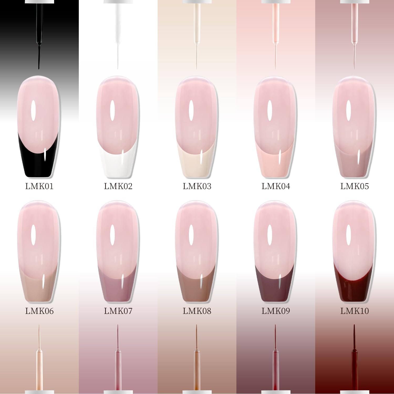 JODSONE 5ml Nail Art Gel Liner Set 10 Colors Gel Nail Polish Need U V Lamp Cured with Thin Brush Gift for Girls at Home Salon Design,Pink Red Blue Purple(LMK01-LMK10)