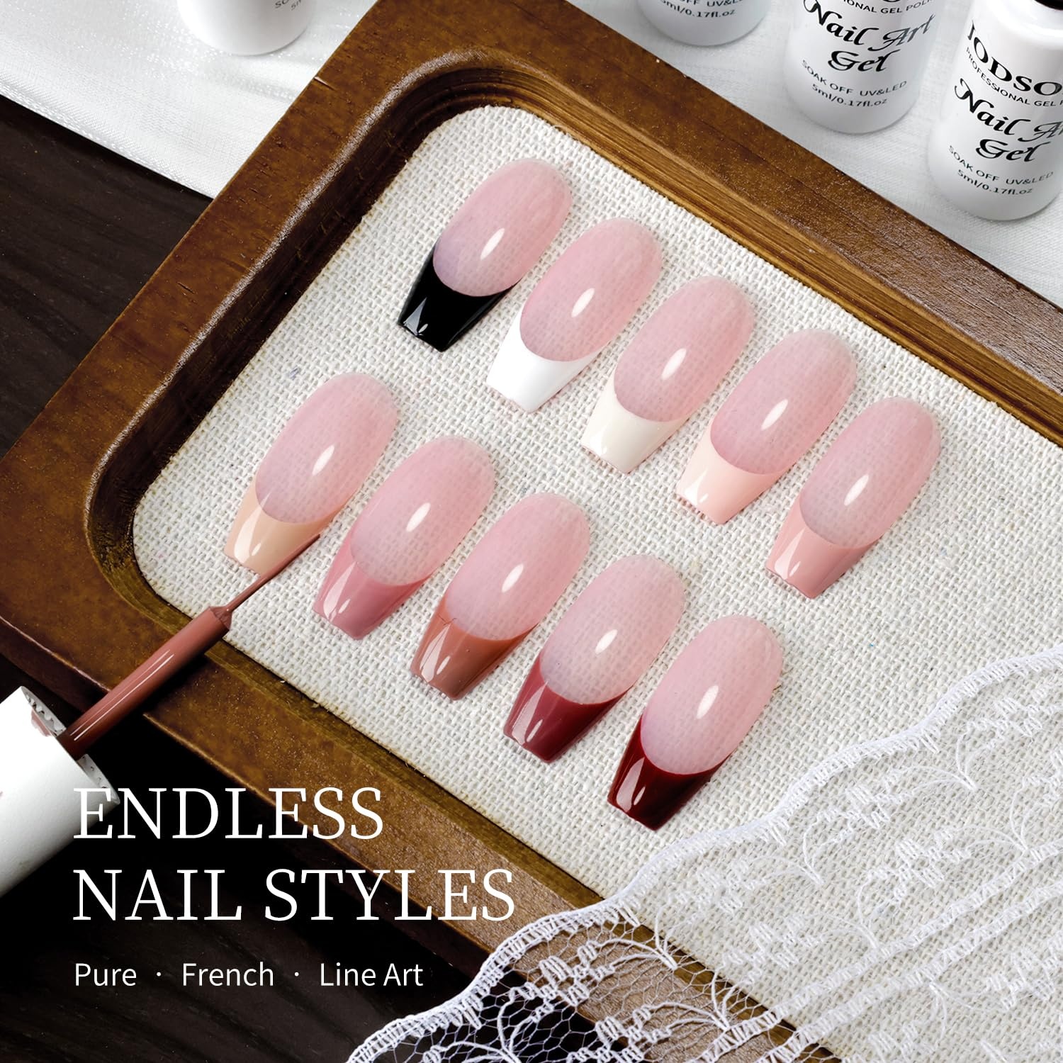 JODSONE 5ml Nail Art Gel Liner Set 10 Colors Gel Nail Polish Need U V Lamp Cured with Thin Brush Gift for Girls at Home Salon Design,Pink Red Blue Purple(LMK01-LMK10) - view 7