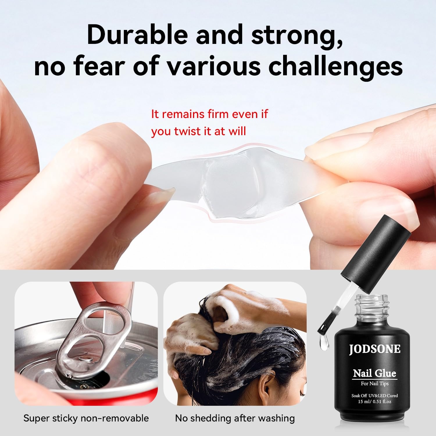 JODSONE 15ml Nail Glue Gel 4 in 1 for Nail Tips Long Lasting Extension Glue for Clear Nail Tips and Clear Press on Nails, Nail Repair Treatment, Salon Art DIY at Home Need U V Light Cured(15ml Clear 5-in-1) - view 4