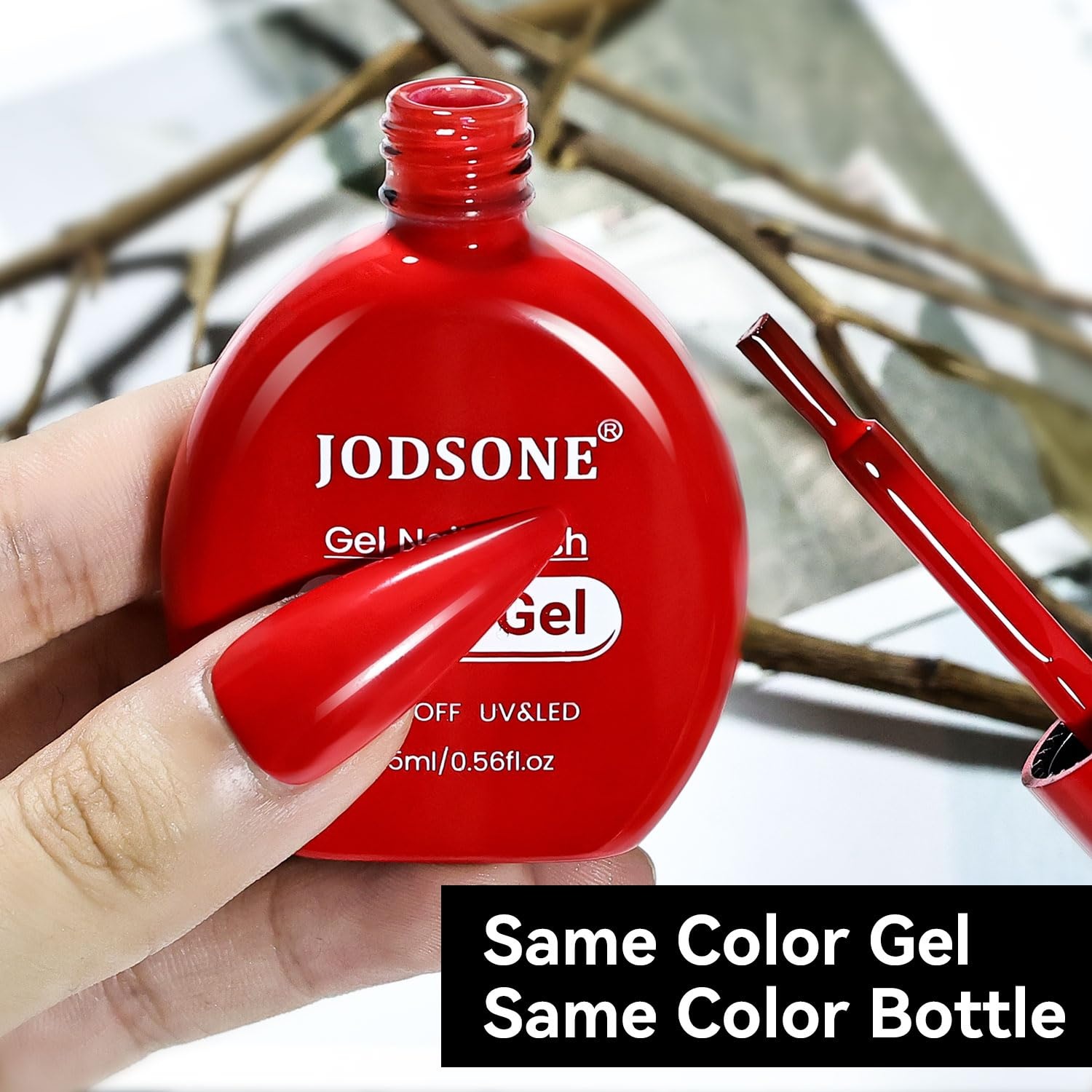 JODSONE 12 PCS 16.5 ml Gel Nail Polish Same Color Same Bottle with Base Coat and Top Coat, 10 Colors for At-Home Salon Nail Art, Holiday Gifts(16.5ml-Red)