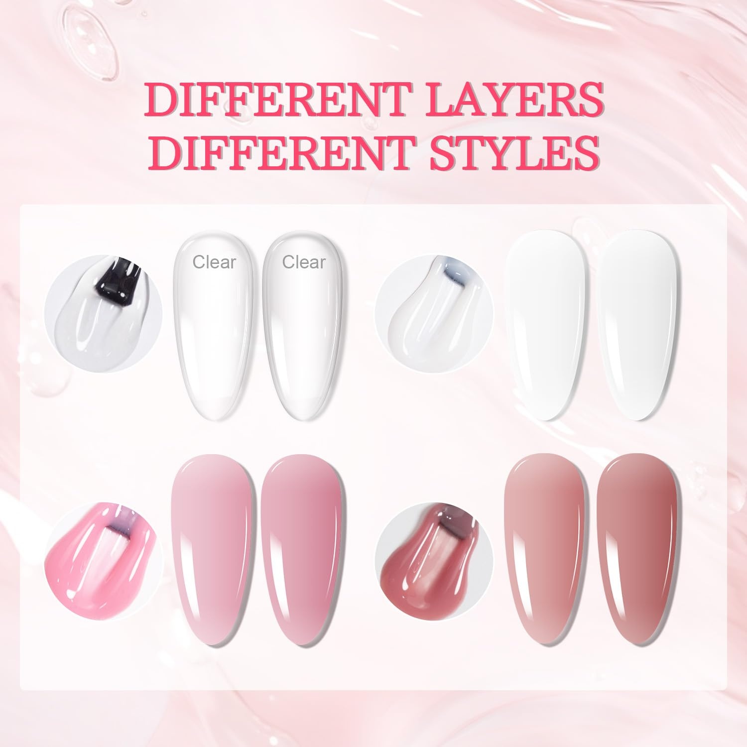 JODSONE 4 Bottles of 15 Capacities of Nail Dehydrator Nail Primer Base Top Coat Long Lasting and Easy to Apply Large Bottle(4 Pcs Builder Gel)