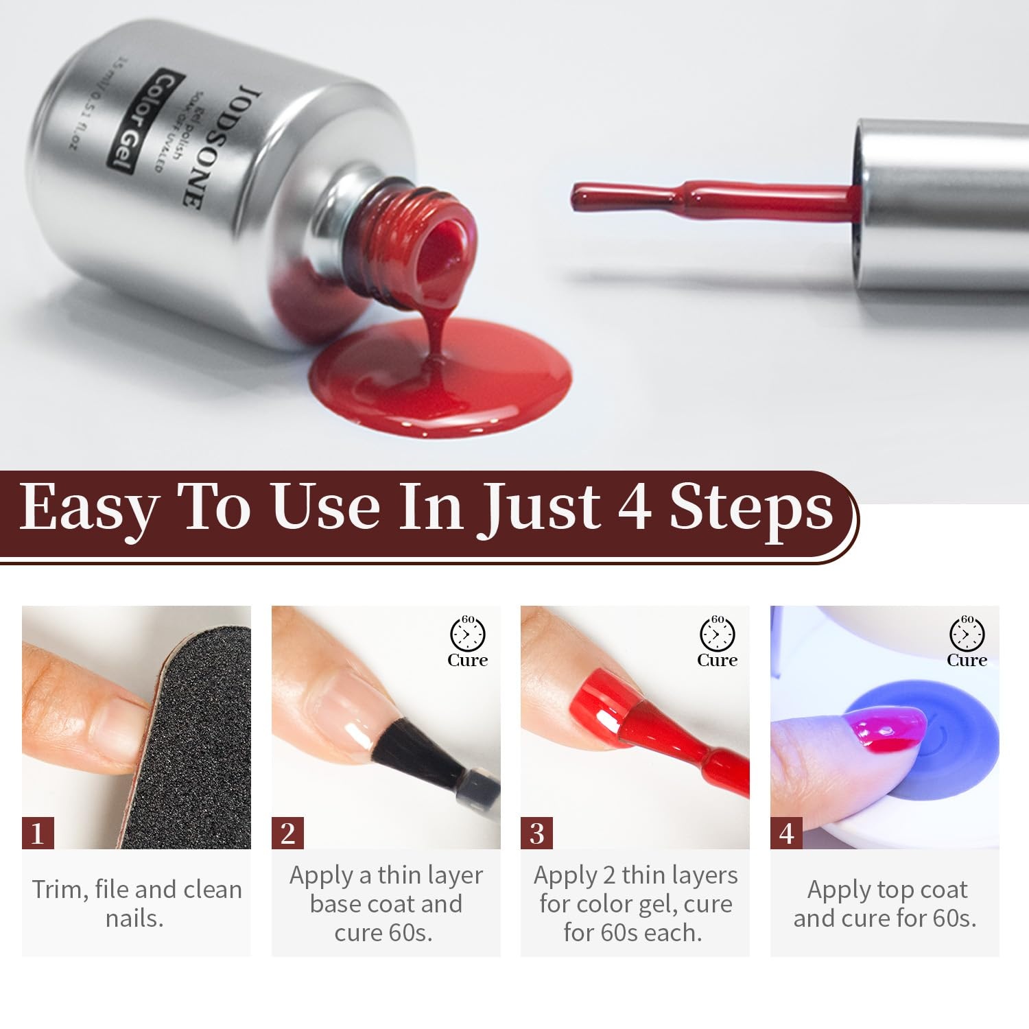 JODSONE Red Gel Nail Polish 1Pc 15ml Soak Off U V LED Gel Polish Nail Art Design Manicure Salon DIY At Home - view 6
