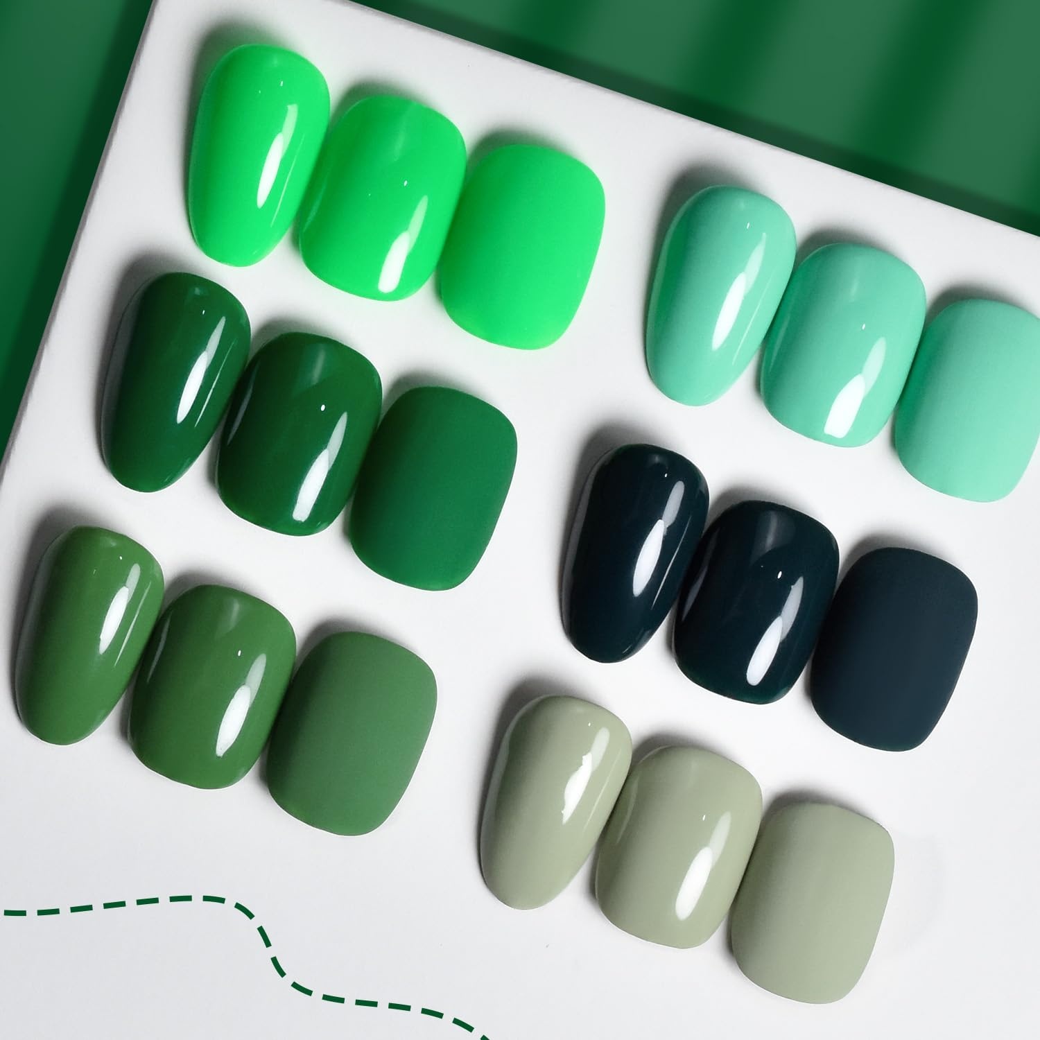 JODSONE 10ml Green Gel Nail Polish 6Pcs Gel Nail Polish Set and Base Coat Top Coat