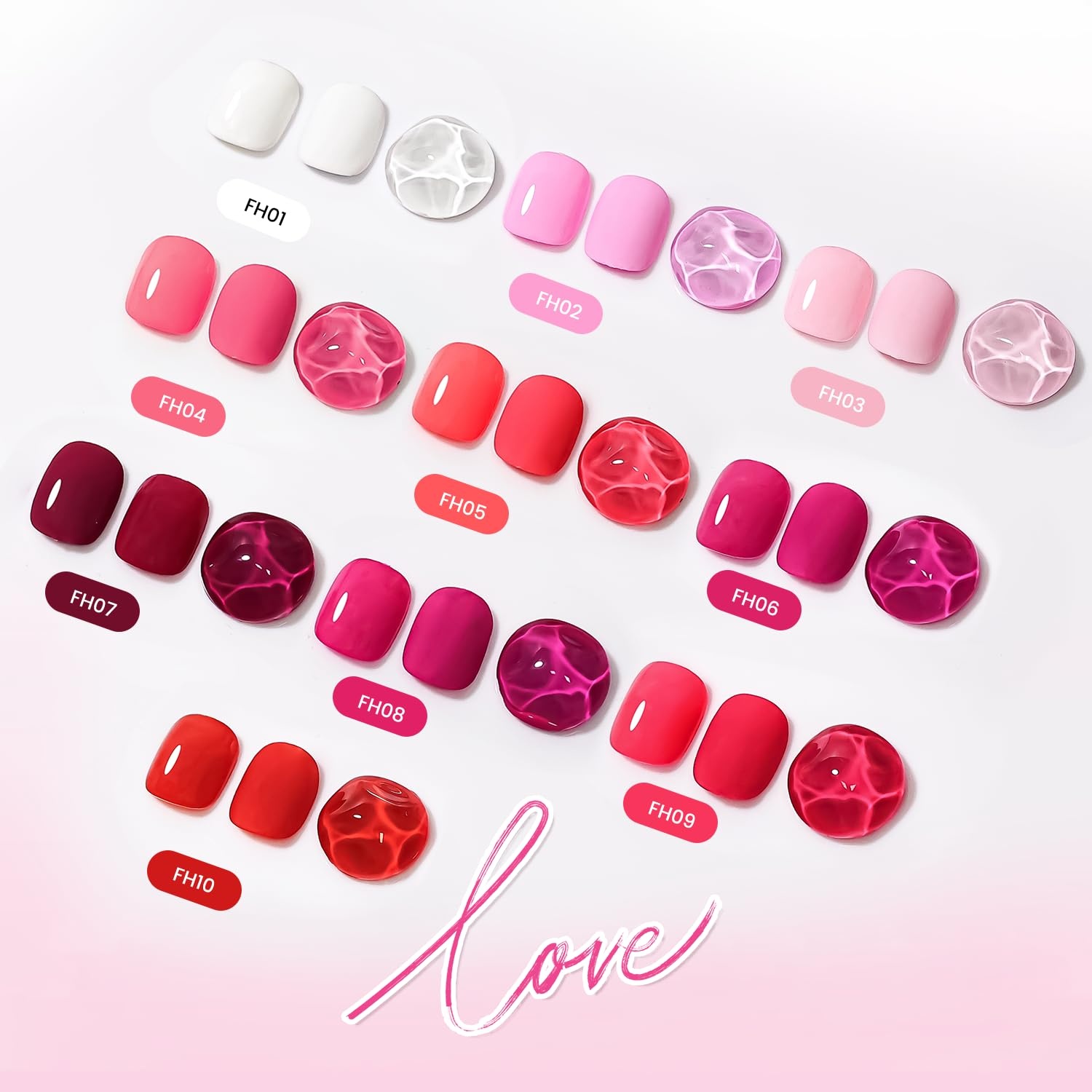 JODSONE 12 PCS Gel Nail Polish Set with Base Coat and Top Coat Limited Red Pink High Gloss Fashion Gifts for Women & Girls(10Color-pink)