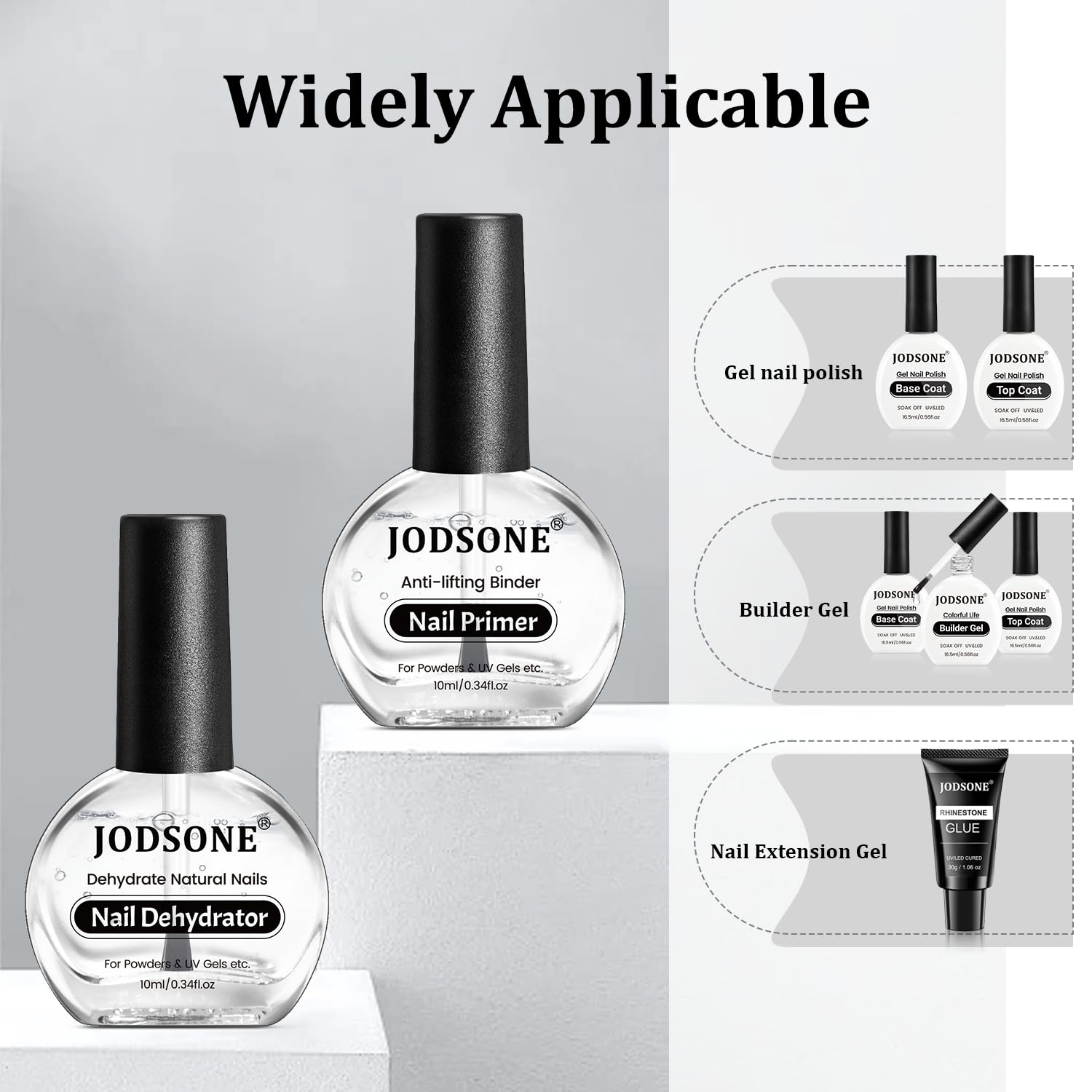 JODSONE 4 Bottle 10ML Nail Primer Base Coat Top Coat and Builder Gel Glossy Durable Long Lasting Gift for Girls at Home Salon Design(nail primer and dehydrator) - view 6