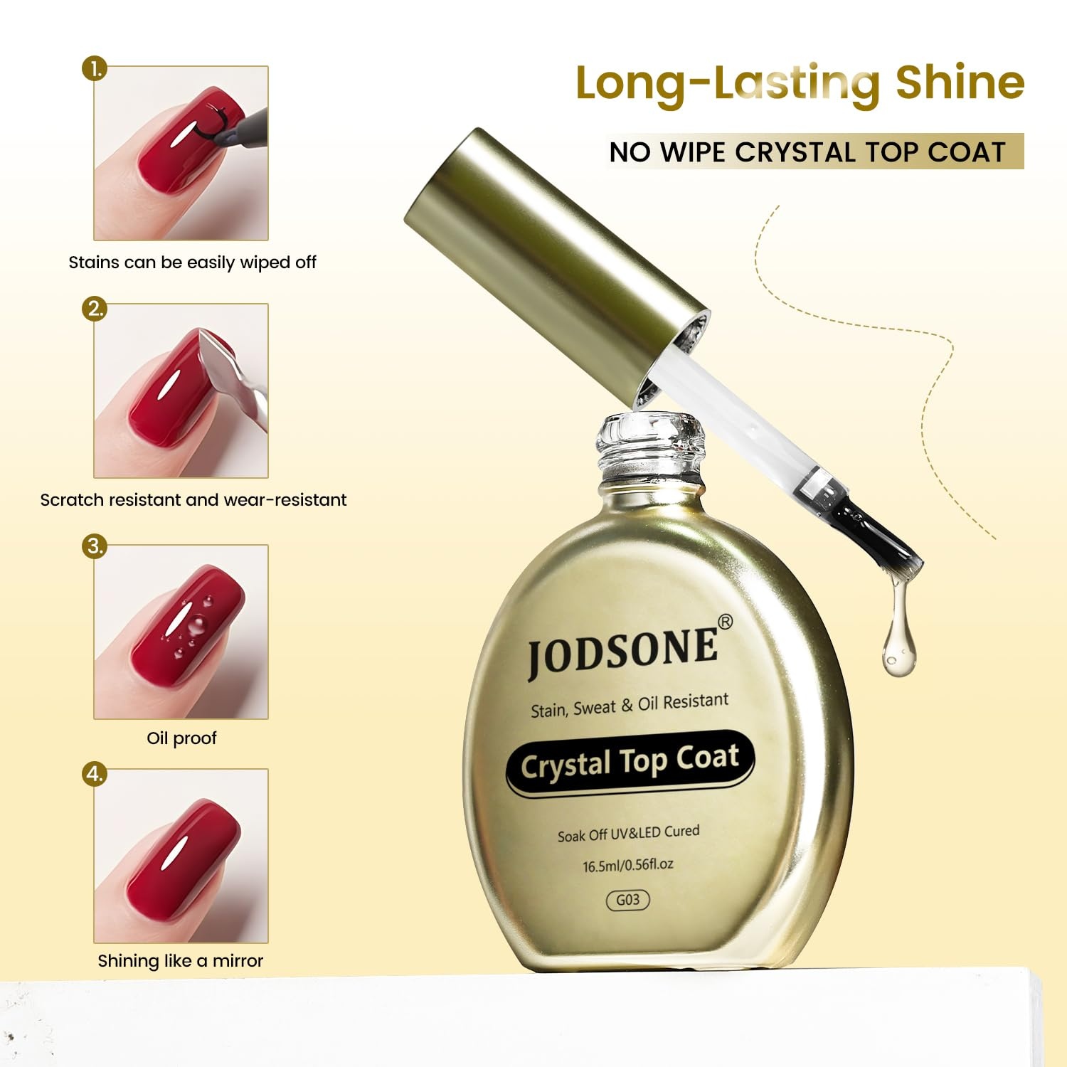 JODSONE Matte Gel Top Coat – 16.5ml Powder-Resistant No Wipe Gel Top Coat for Chrome Powder Nail Art, Smooth Matte Finish, U V Curing Required(G03)
