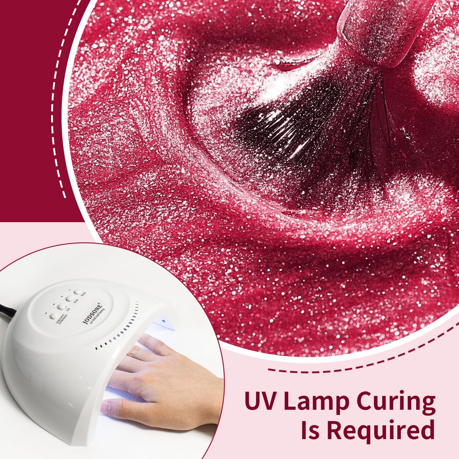JODSONE 10ml Glitter Gel Nail Polish, Glitter Red Gel Polish Deep Red All Seasons Neutral Soak Off U V Lamp Nail Art Design Manicure Salon DIY Home(10ML-Glitter-B1004)