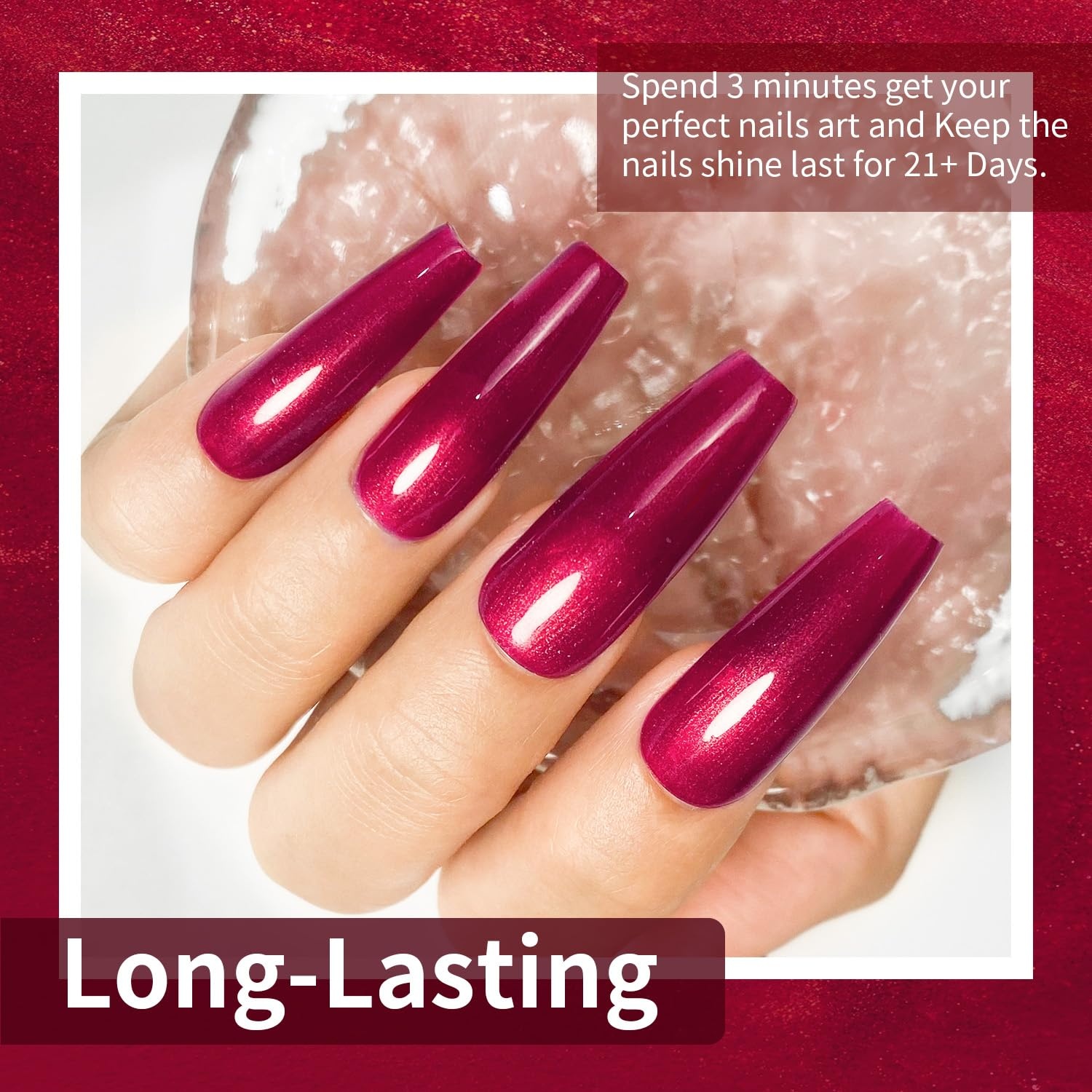 JODSONE 10ml Glitter Gel Nail Polish, Glitter Red Gel Polish Deep Red All Seasons Neutral Soak Off U V Lamp Nail Art Design Manicure Salon DIY Home(10ML-Glitter-B1004) - view 3