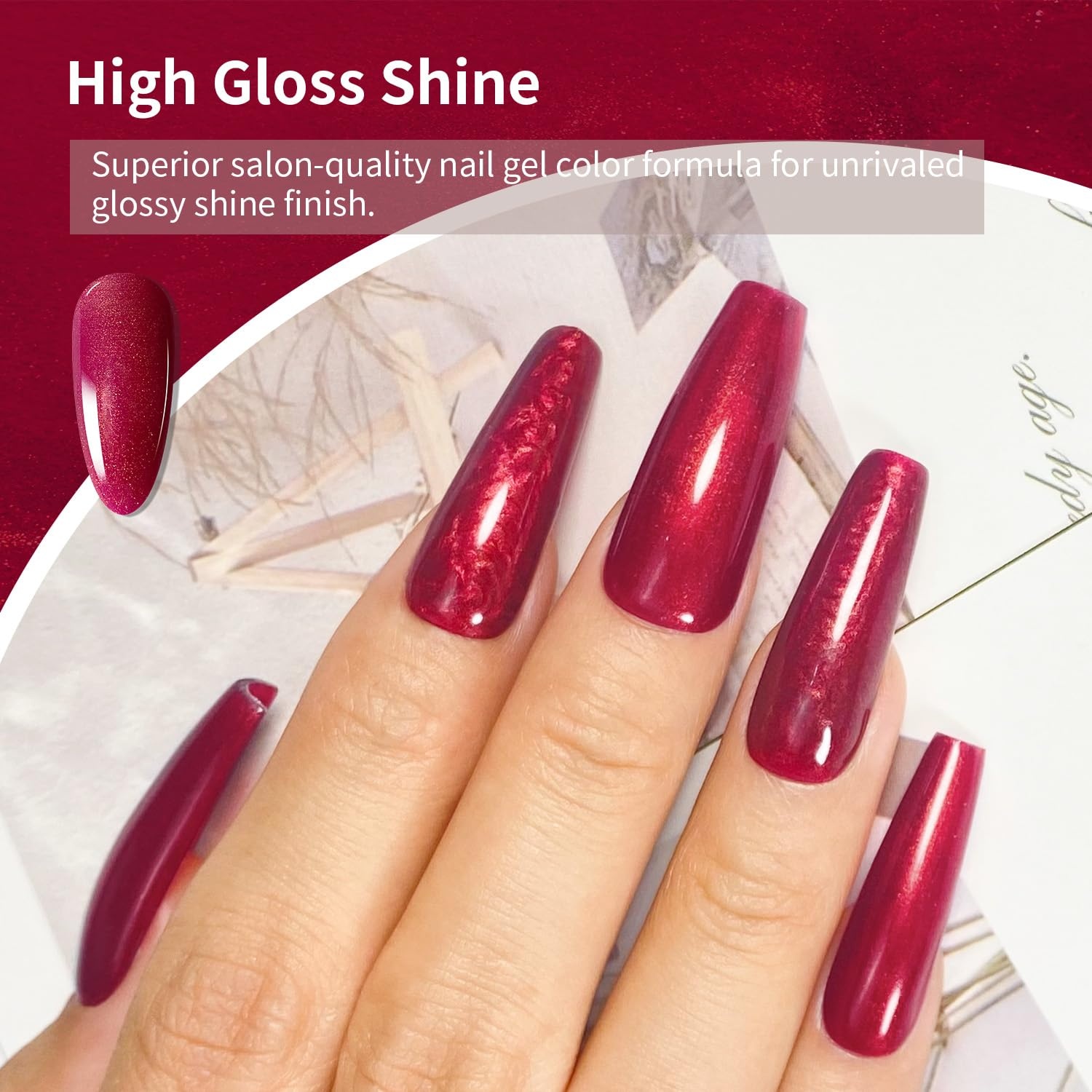 JODSONE 10ml Glitter Gel Nail Polish, Glitter Red Gel Polish Deep Red All Seasons Neutral Soak Off U V Lamp Nail Art Design Manicure Salon DIY Home(10ML-Glitter-B1004) - view 4