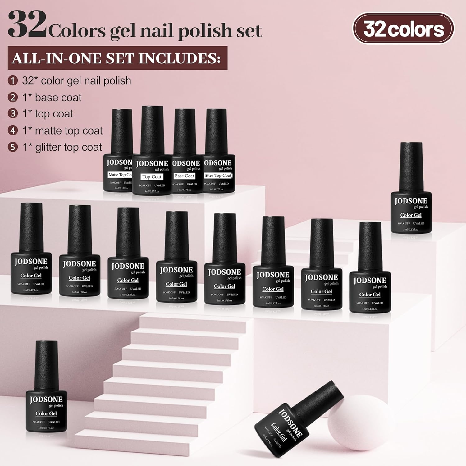JODSONE Gel Nail Polish Kit 32 Colors Top Coat Base Coat - view 2