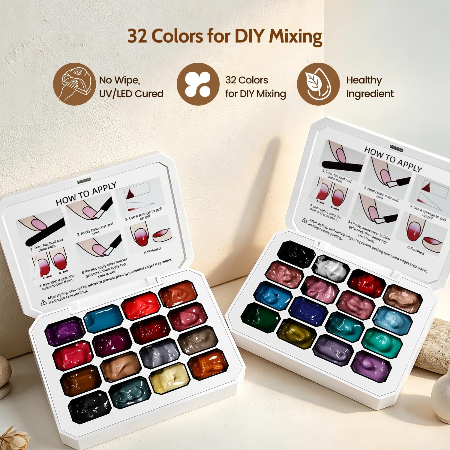 JODSONE Sponge Pat Painting Nail Gel Set 32 Colors with 100pcs Nail Sponges and 1 Grabber Pen Ombre Blush Nails Drawing DIY Nail Art U V/LED Curing