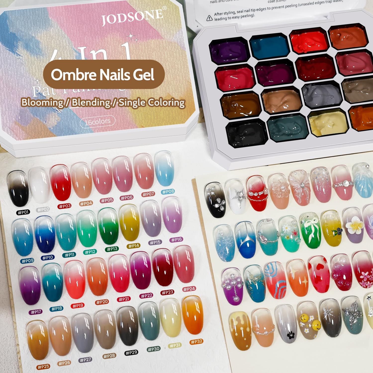JODSONE Sponge Pat Painting Nail Gel Set 32 Colors with 100pcs Nail Sponges and 1 Grabber Pen Ombre Blush Nails Drawing DIY Nail Art U V/LED Curing - view 2