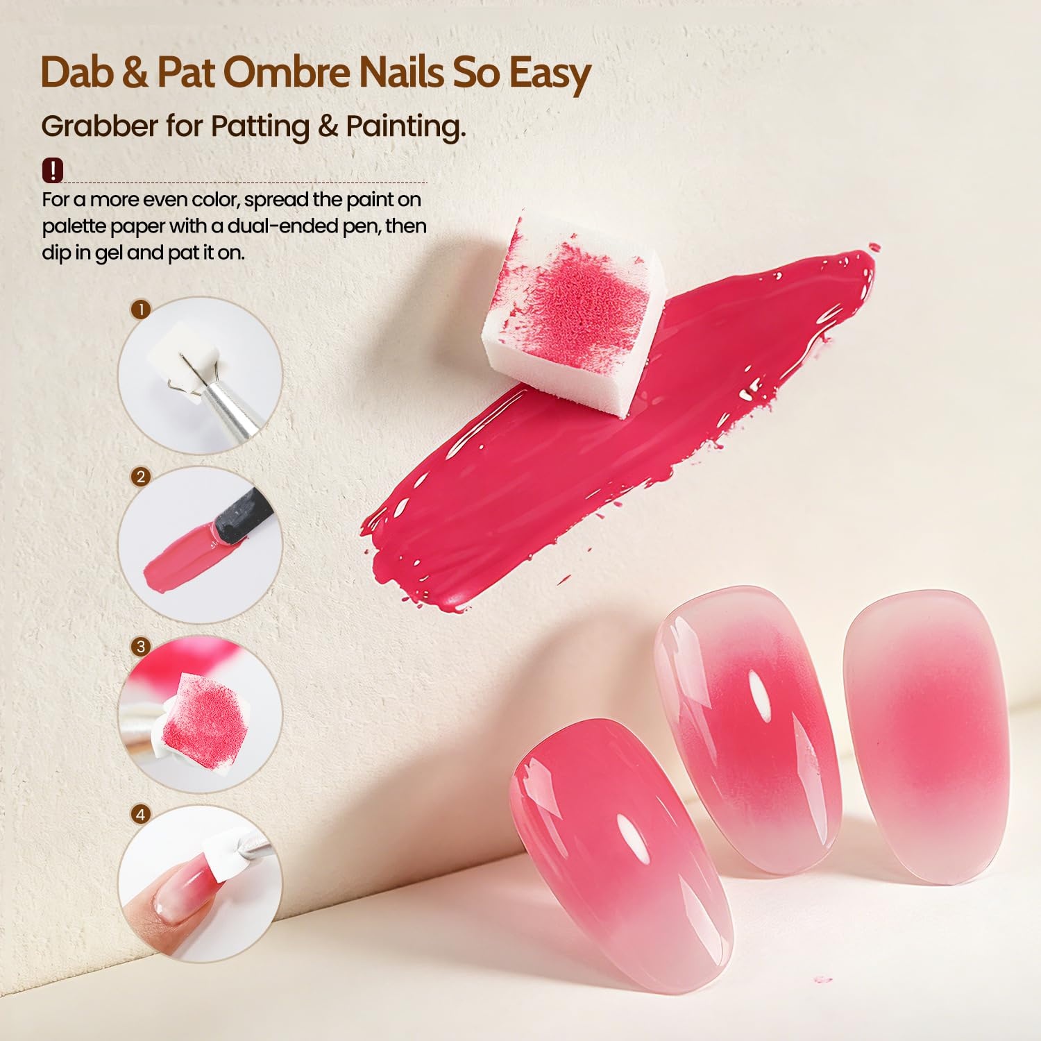 JODSONE Sponge Pat Painting Nail Gel Set 32 Colors with 100pcs Nail Sponges and 1 Grabber Pen Ombre Blush Nails Drawing DIY Nail Art U V/LED Curing - view 3