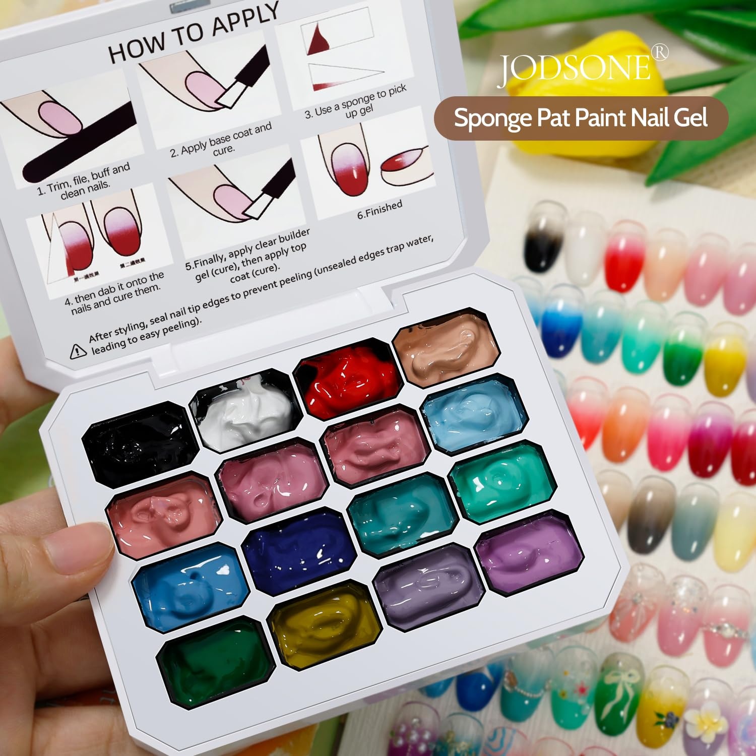 JODSONE Sponge Pat Painting Nail Gel Set 32 Colors with 100pcs Nail Sponges and 1 Grabber Pen Ombre Blush Nails Drawing DIY Nail Art U V/LED Curing - view 5