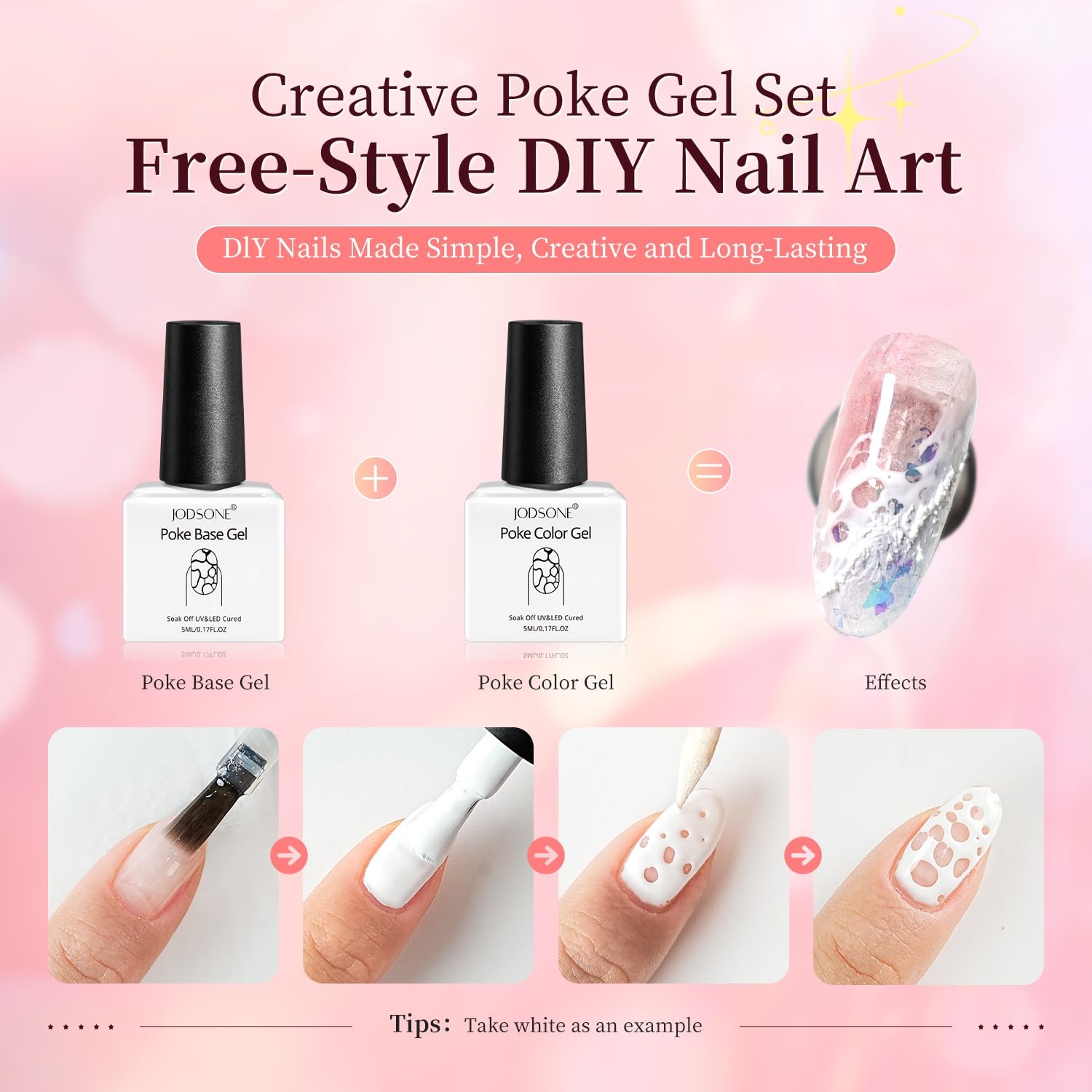 JODSONE Poke Gel Nail Polish Set 8 Colors with Professional Poke Base Coat Top Coat Wooden Nail Stick for Painting Gel Paint for Nails Art Design for Drawing Letters Patterns Wave Flower