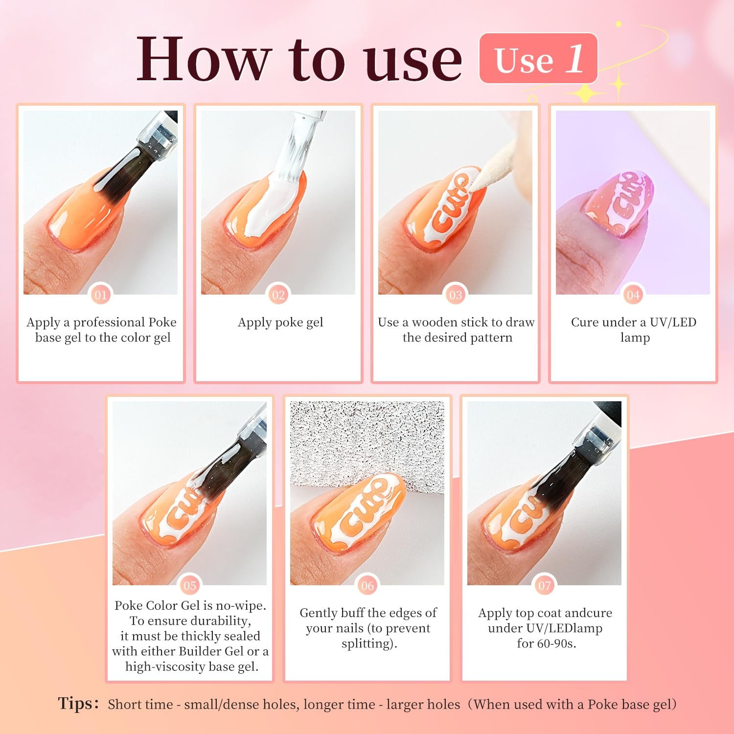 JODSONE Poke Gel Nail Polish Set 8 Colors with Professional Poke Base Coat Top Coat Wooden Nail Stick for Painting Gel Paint for Nails Art Design for Drawing Letters Patterns Wave Flower - view 2