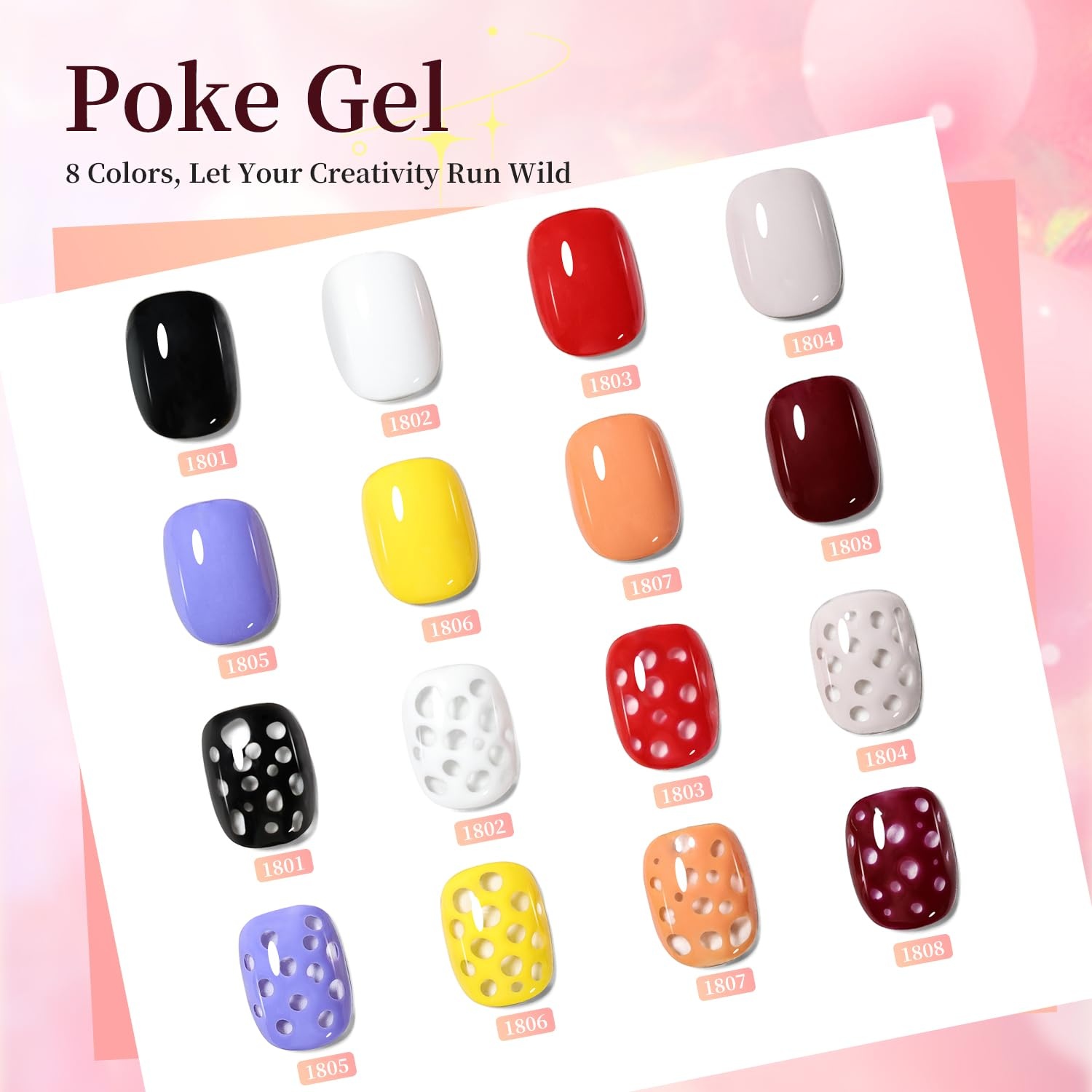 JODSONE Poke Gel Nail Polish Set 8 Colors with Professional Poke Base Coat Top Coat Wooden Nail Stick for Painting Gel Paint for Nails Art Design for Drawing Letters Patterns Wave Flower - view 4