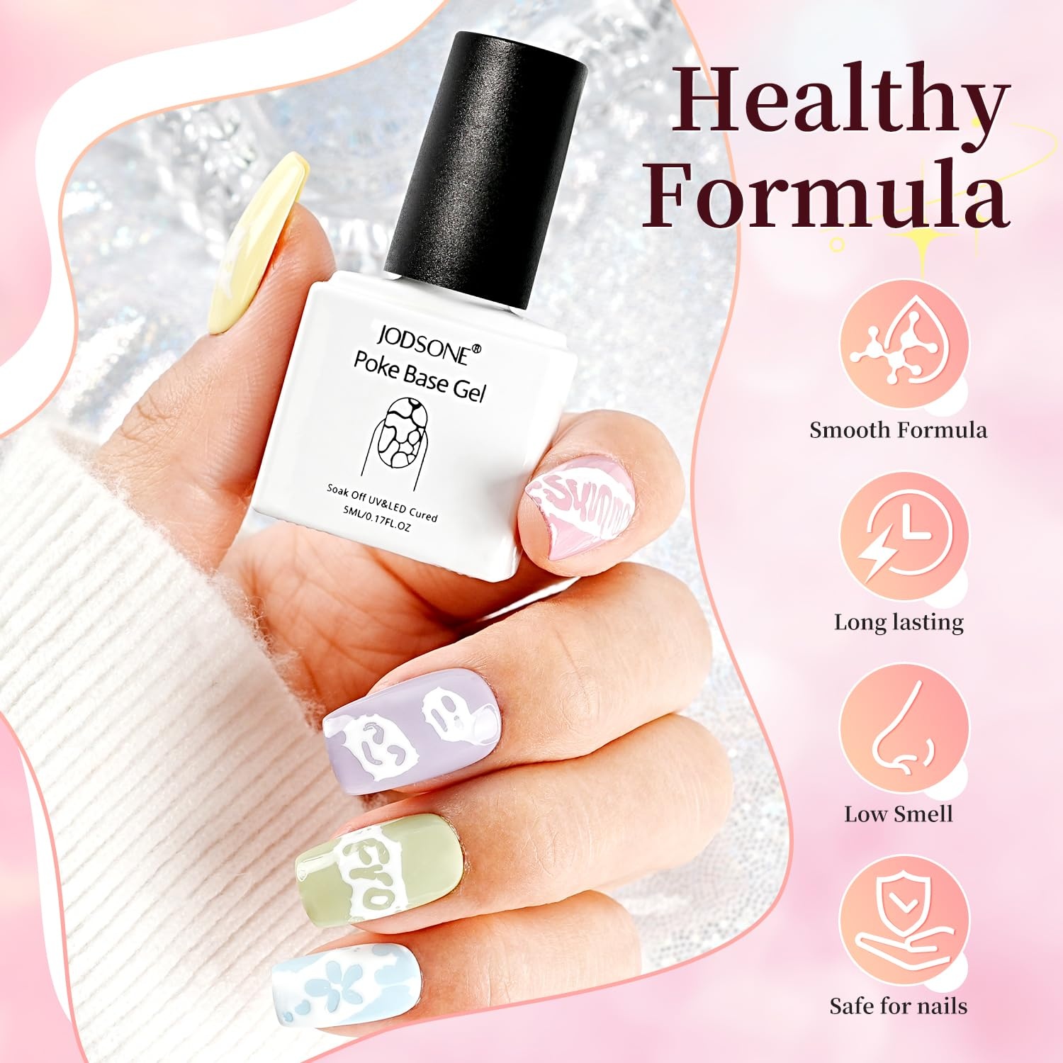 JODSONE Poke Gel Nail Polish Set 8 Colors with Professional Poke Base Coat Top Coat Wooden Nail Stick for Painting Gel Paint for Nails Art Design for Drawing Letters Patterns Wave Flower - view 5