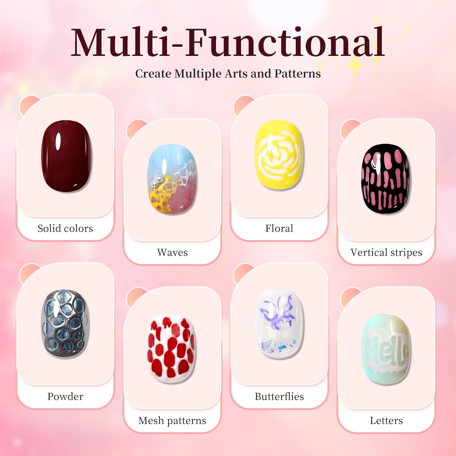 JODSONE Poke Gel Nail Polish Set 8 Colors with Professional Poke Base Coat Top Coat Wooden Nail Stick for Painting Gel Paint for Nails Art Design for Drawing Letters Patterns Wave Flower - view 6