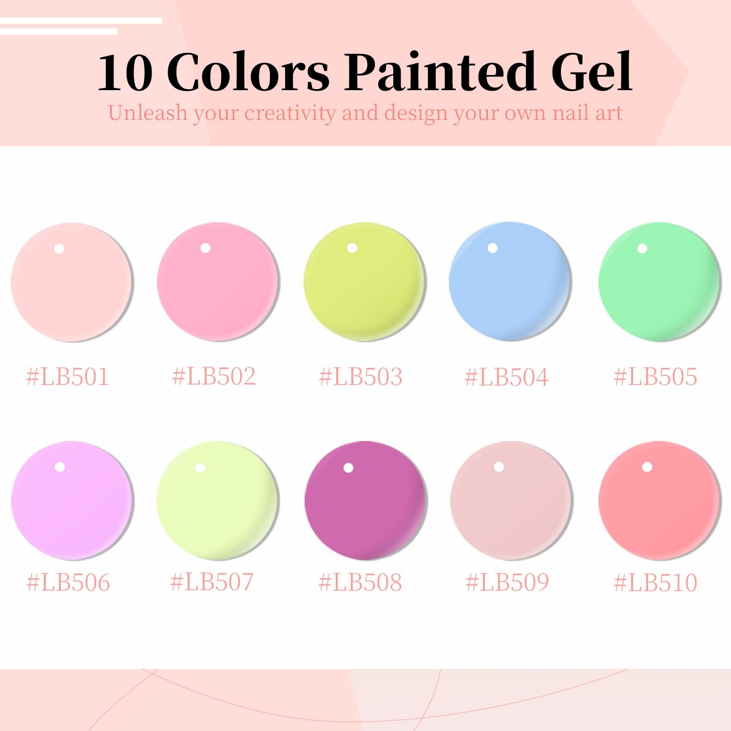 JODSONE 5ml Nail Art Gel Liner Set 10 Colors Gel Nail Polish Need U V Lamp Cured with Thin Brush Gift for Girls at Home Salon Design,Pink Red Blue Purple(LB501-LB510)