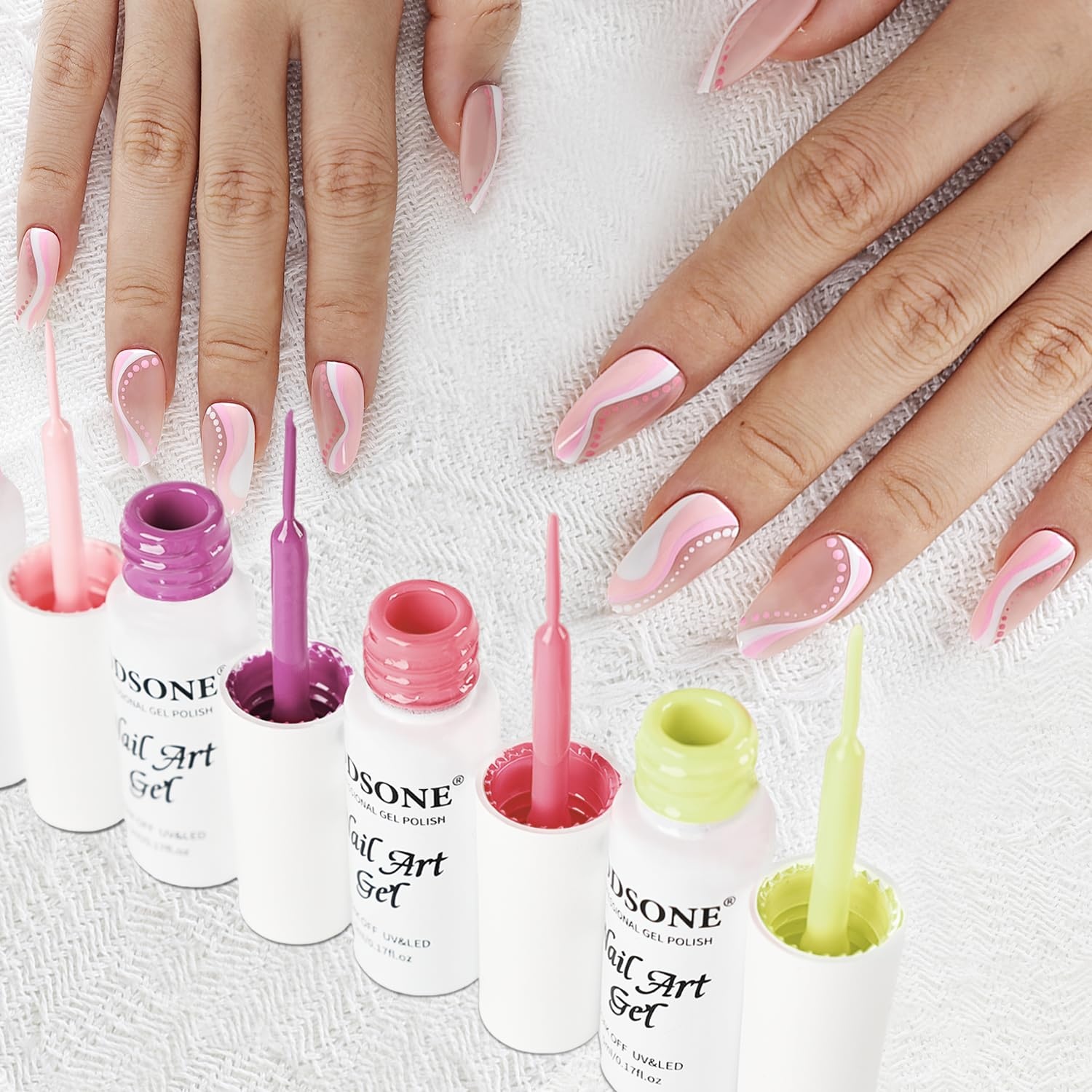 JODSONE 5ml Nail Art Gel Liner Set 10 Colors Gel Nail Polish Need U V Lamp Cured with Thin Brush Gift for Girls at Home Salon Design,Pink Red Blue Purple(LB501-LB510) - view 6