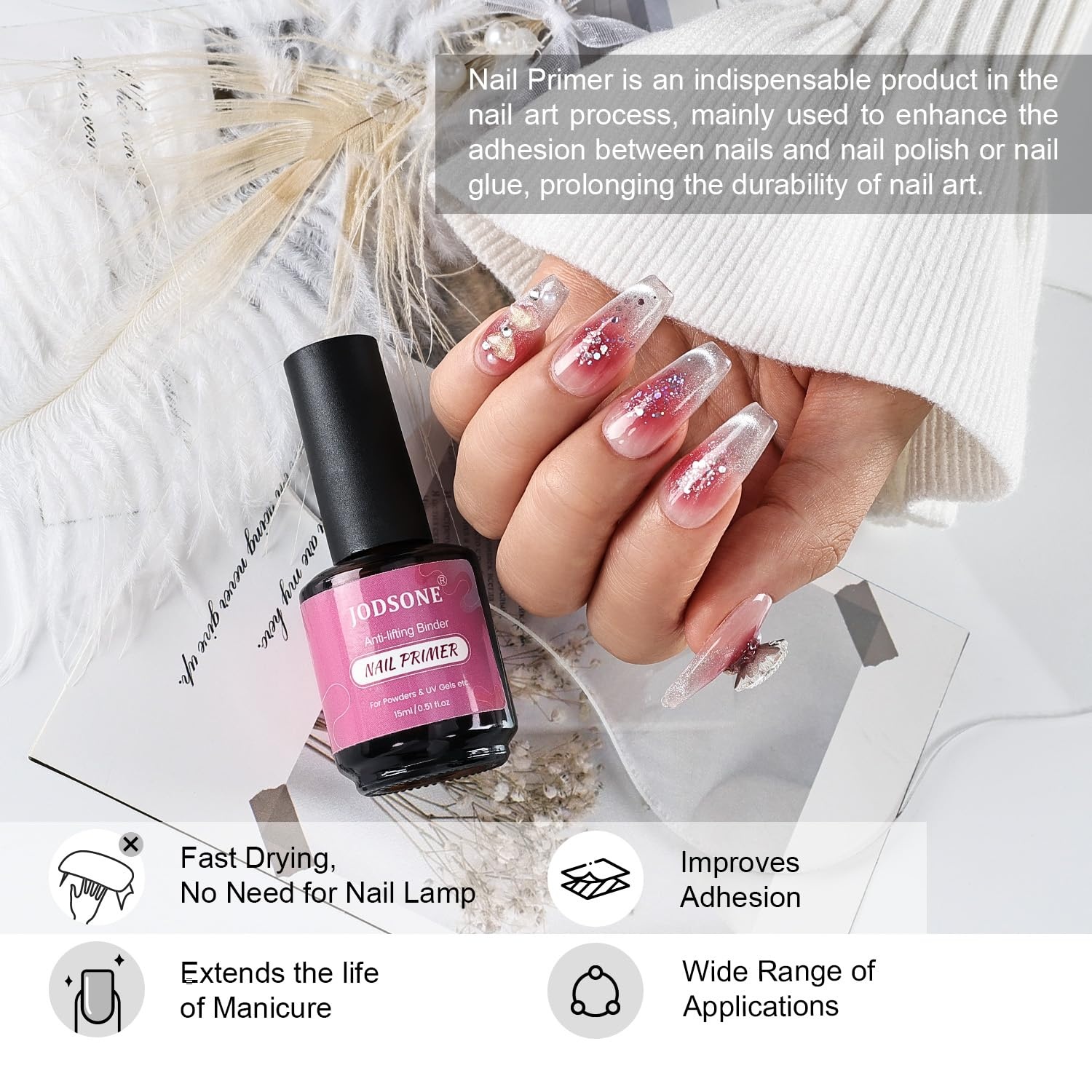JODSONE 15ML Nail Primer Base Coat Top Coat Glossy Quick Drying Durable DIY Nail Art Design Long Lasting Gift(15ML-PBT-BG)