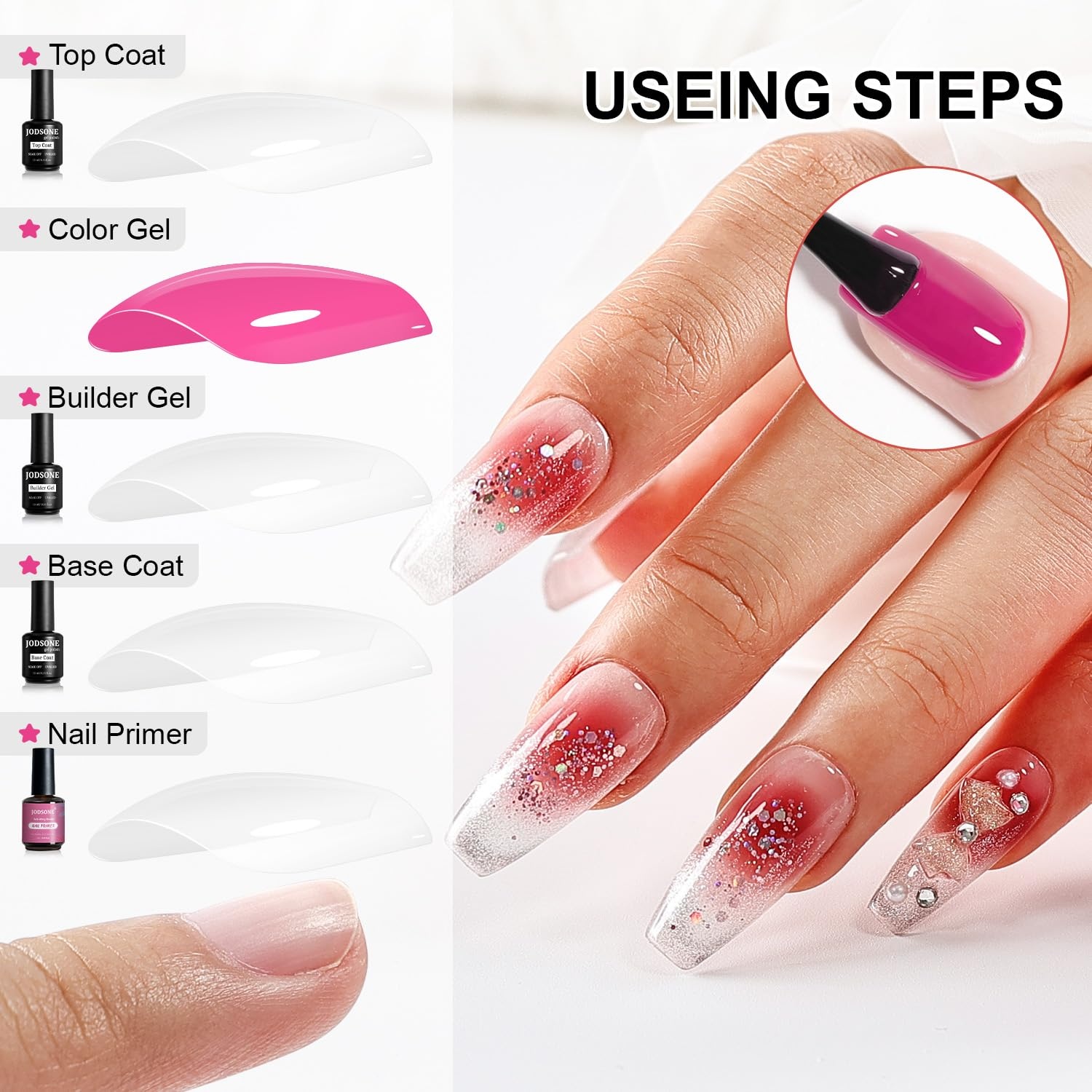 JODSONE 15ML Nail Primer Base Coat Top Coat Glossy Quick Drying Durable DIY Nail Art Design Long Lasting Gift(15ML-PBT-BG) - view 5
