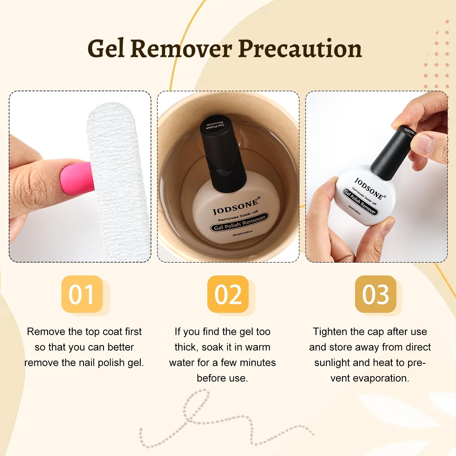 JODSONE 3Pcs 10ml Top and Base Coat Gel Nail Remover Set Gel Nail Remover for Quick and Easy at Home Removal U V Light Curing Required(3Pcs 10ML-Top Base Remover Set) - view 6