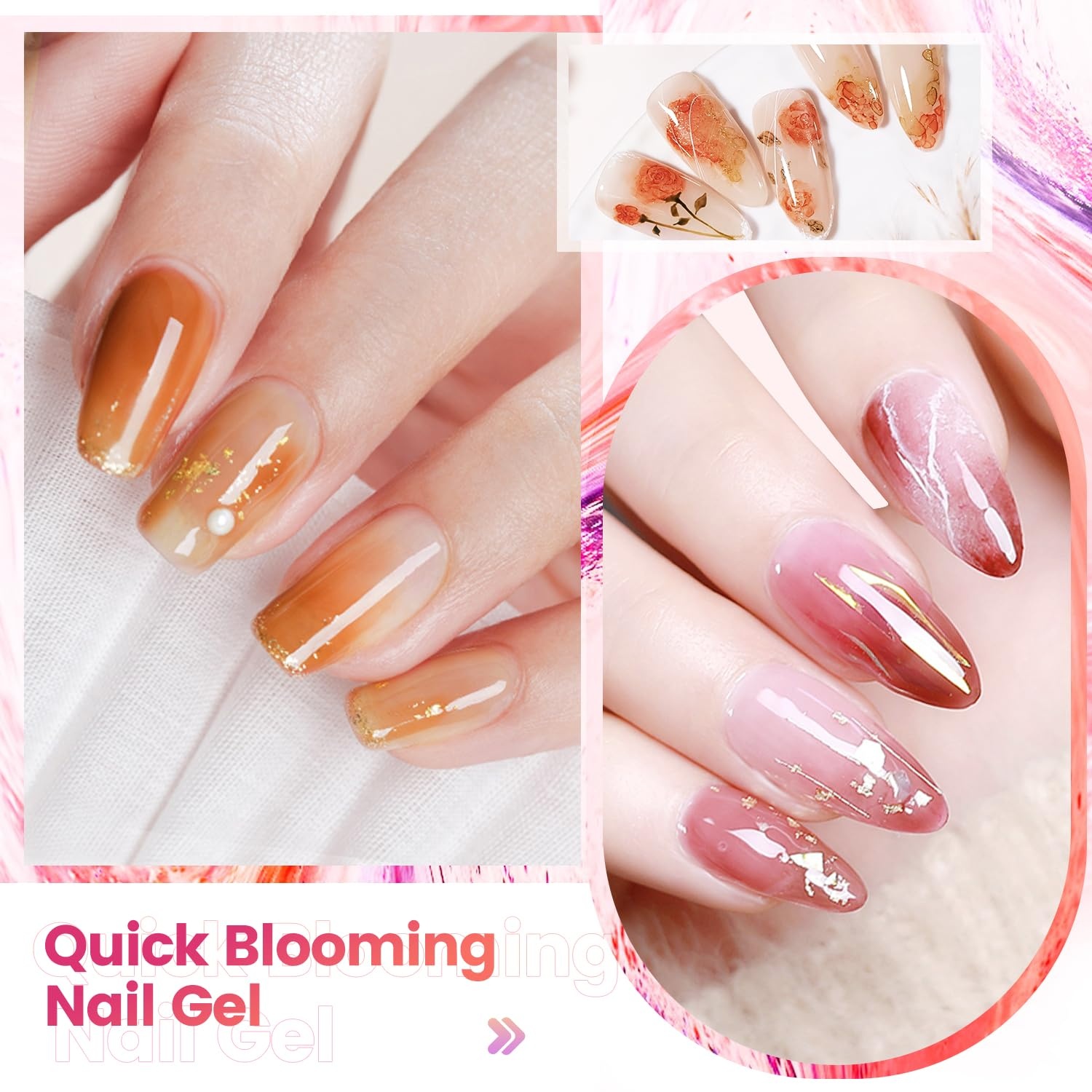 JODSONE 3pcs 10ml Base Top Coat Blooming Gel Set No Wipe for Gradient and Watercolor Nail Art Blooming Gel Creates Spreading Effects Requires U V Lamp Curing(10ml Blooming Gel Nail Polish (Single)) - view 3