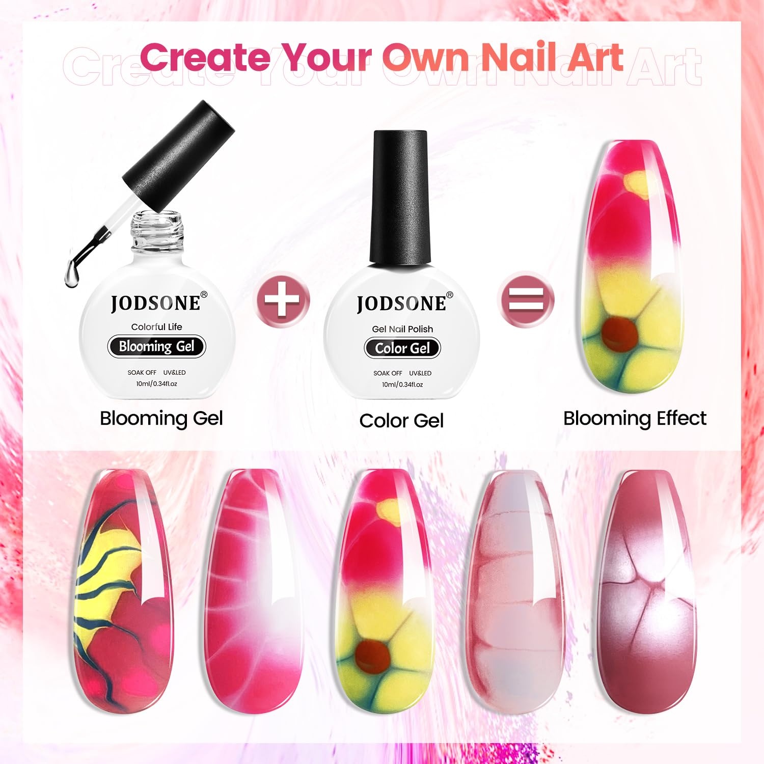 JODSONE 3pcs 10ml Base Top Coat Blooming Gel Set No Wipe for Gradient and Watercolor Nail Art Blooming Gel Creates Spreading Effects Requires U V Lamp Curing(10ml Blooming Gel Nail Polish (Single)) - view 5