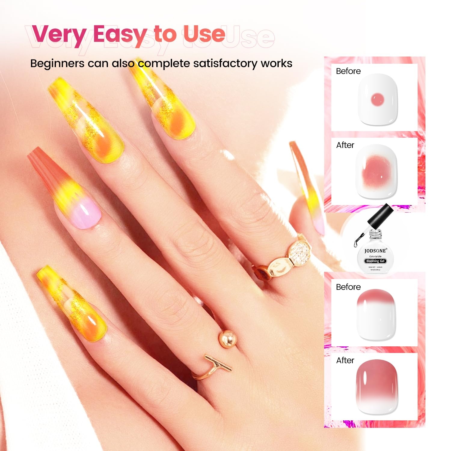 JODSONE 3pcs 10ml Base Top Coat Blooming Gel Set No Wipe for Gradient and Watercolor Nail Art Blooming Gel Creates Spreading Effects Requires U V Lamp Curing(10ml Blooming Gel Nail Polish (Single)) - view 6