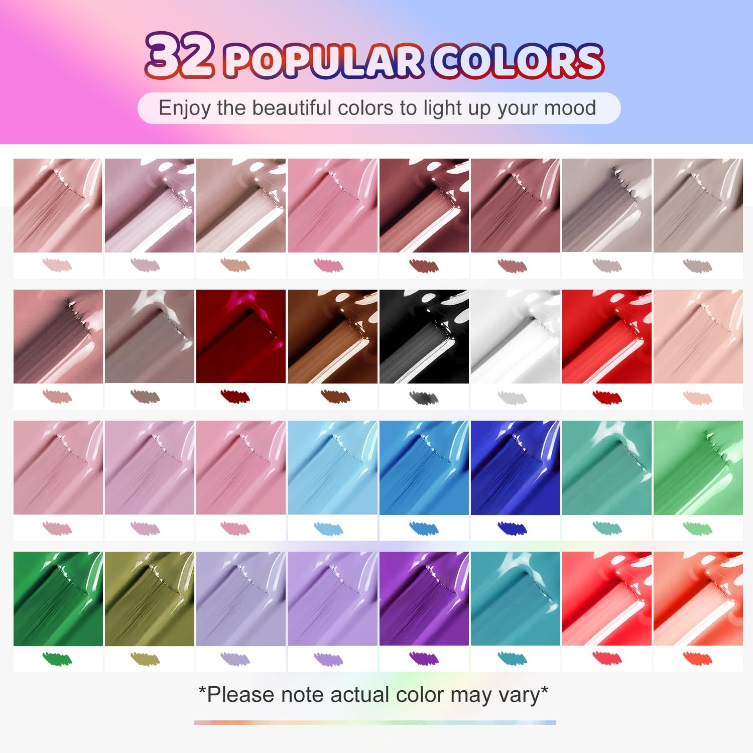 JODSONE 23 PCS Gel Nail Polish Set with Base Glossy and Matte Top Coat Multicolored Gel Nail Long Lasting Suitable for All Seasons(32COLOOR-KIT)