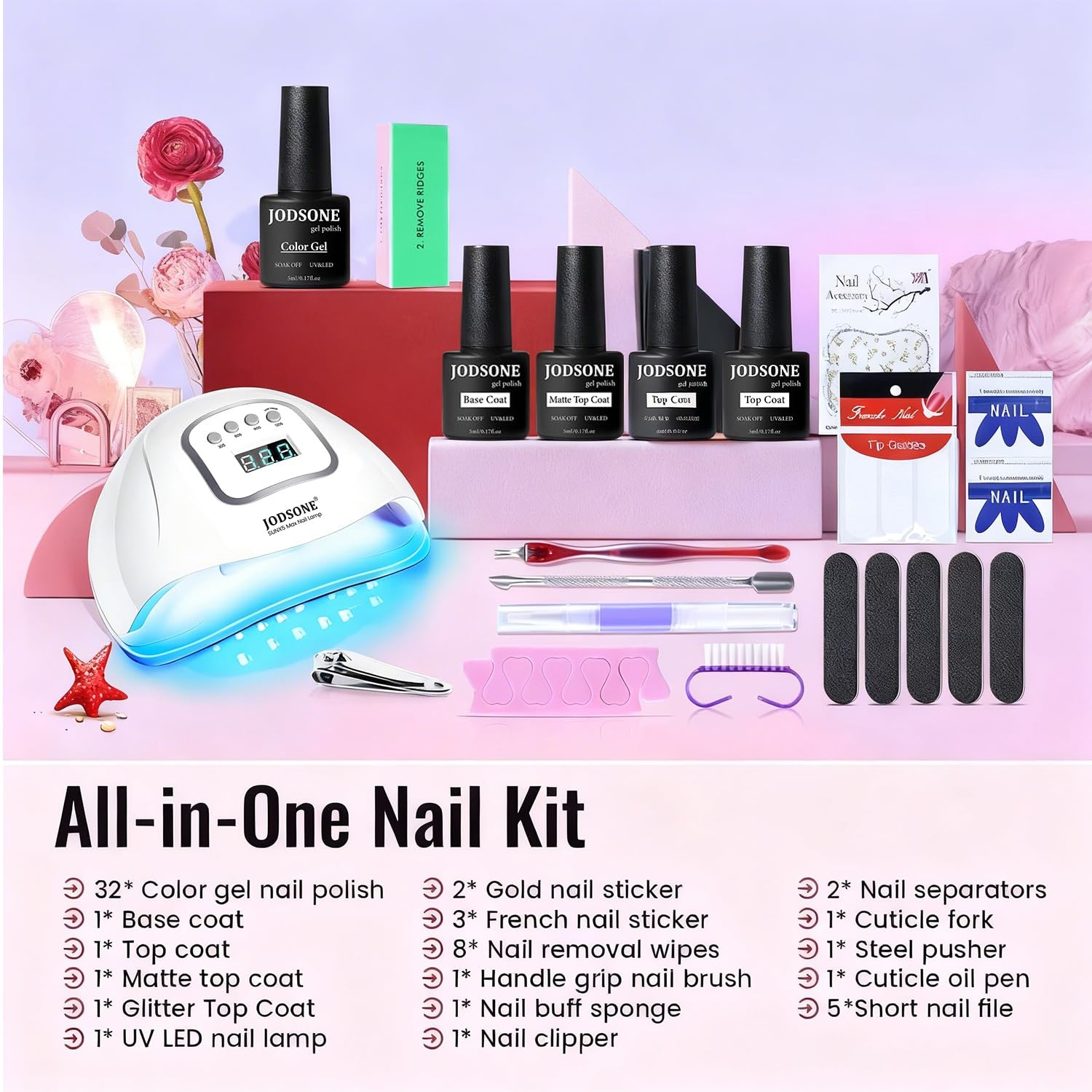 JODSONE 23 PCS Gel Nail Polish Set with Base Glossy and Matte Top Coat Multicolored Gel Nail Long Lasting Suitable for All Seasons(32COLOOR-KIT) - view 2