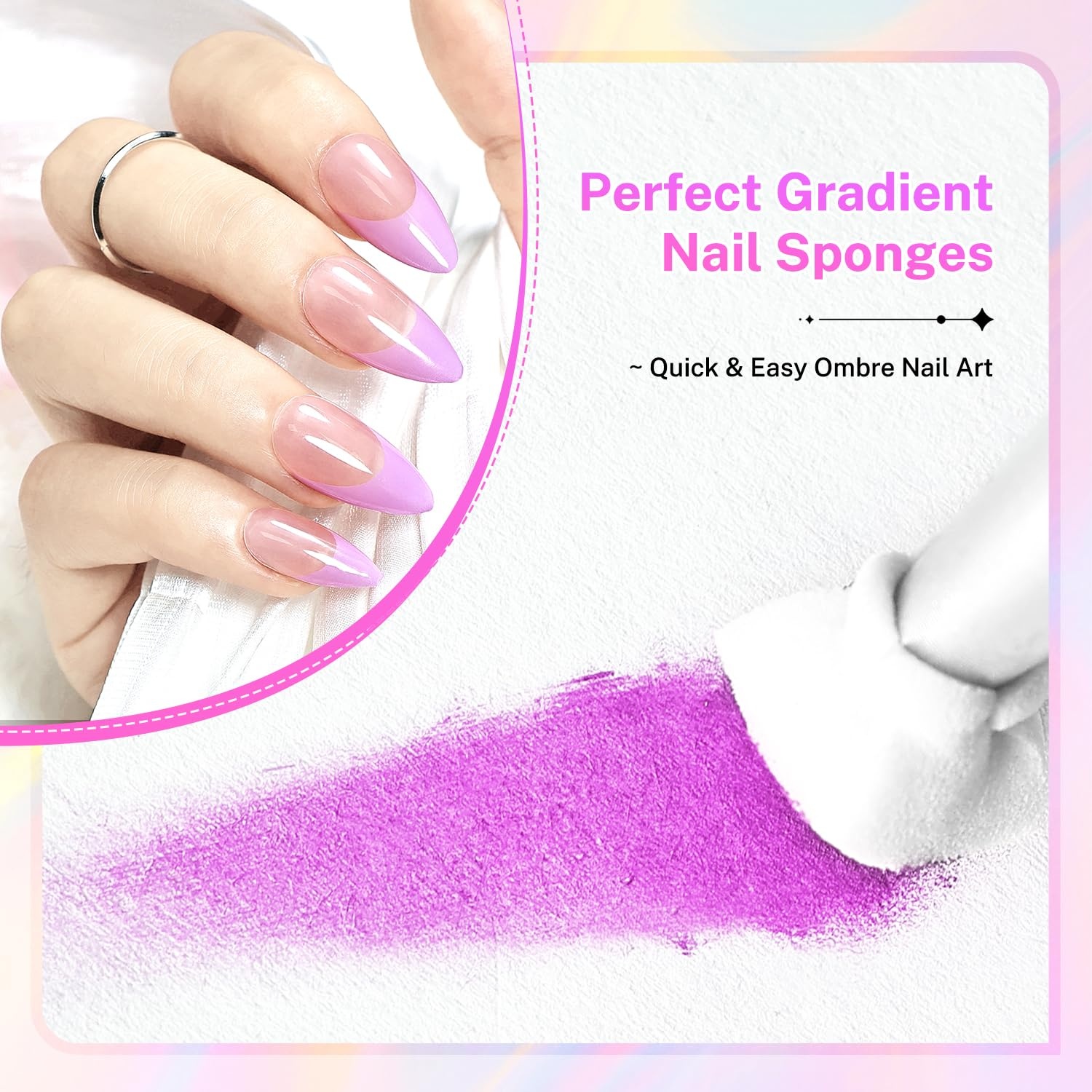 JODSONE Sponge Pat Paint Nail Gel 9 Colors French Gradient Gel Nail Blush Blooming At Home DIY Nail Art Designs(100PCS-Nail-Sponges) - view 2