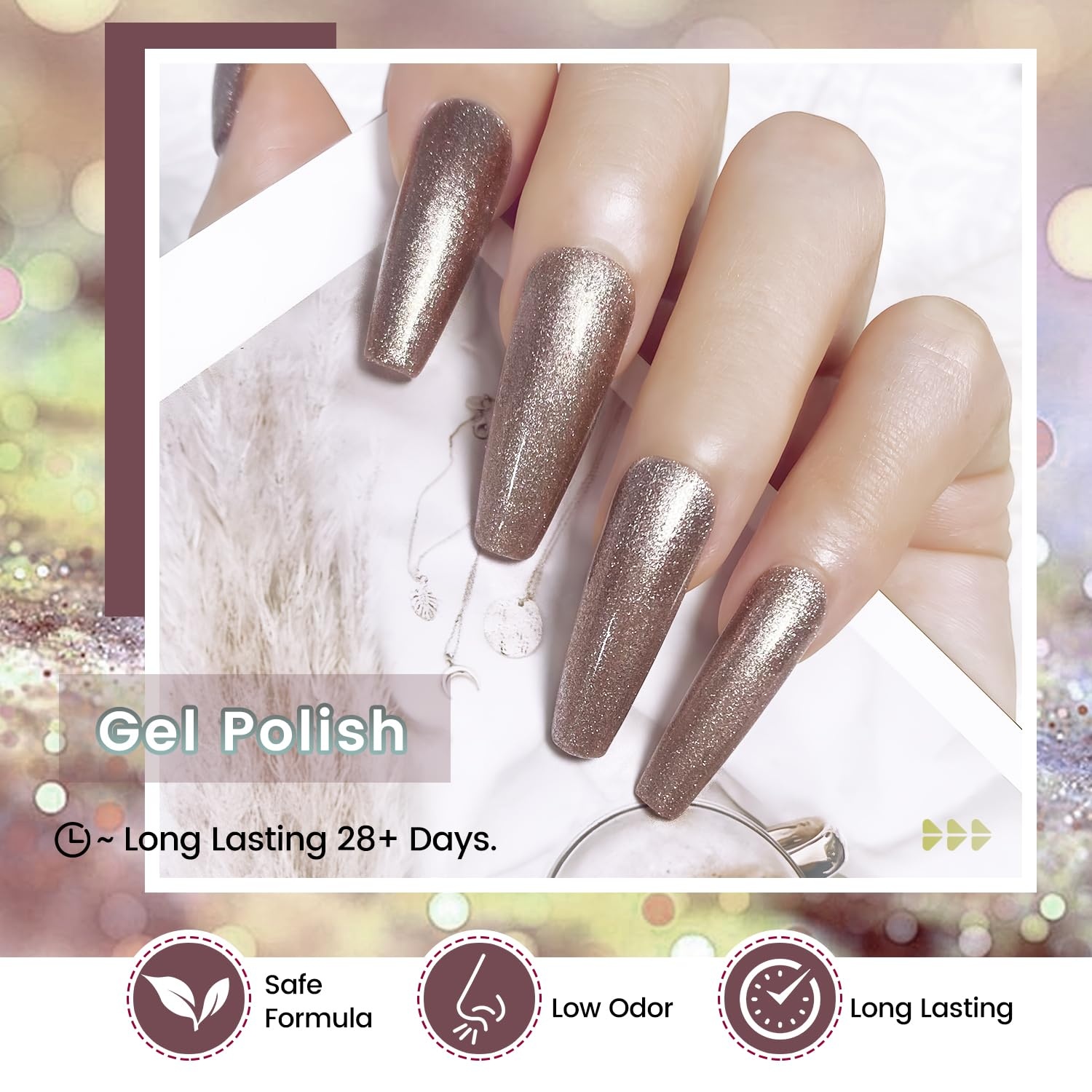JODSONE 10ml Glitter Gel Nail Polish Set 6 Color and Base Coat Top Coat - view 4