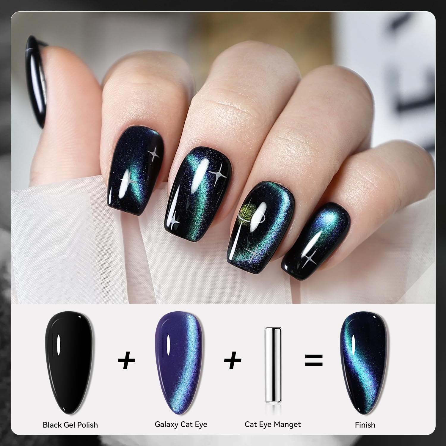 JODSONE 16.5 mL 9D Chameleon Cat Eye Gel Polish with Magnet, Blue Purple | UV/LED Cure, Black Gel Polish Recommended for Stronger Contrast, Multiple Customizable Cat-Eye Effects, Soak-Off Formula(CAT08)