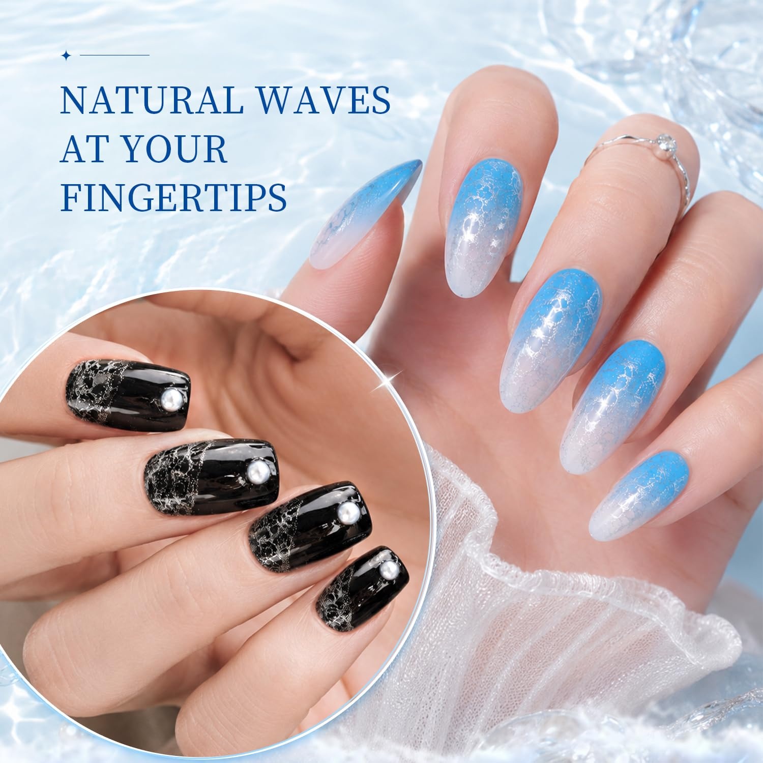JODSONE Ocean Wave Blooming Gel Nail Polish,16.5ml Wave White Blooming Liquid for Spreading Wave Effect,High Fluidity Wave Textures for DIY Nail Art Design,Applied Over Uncured Base Gel(B1511) - view 6