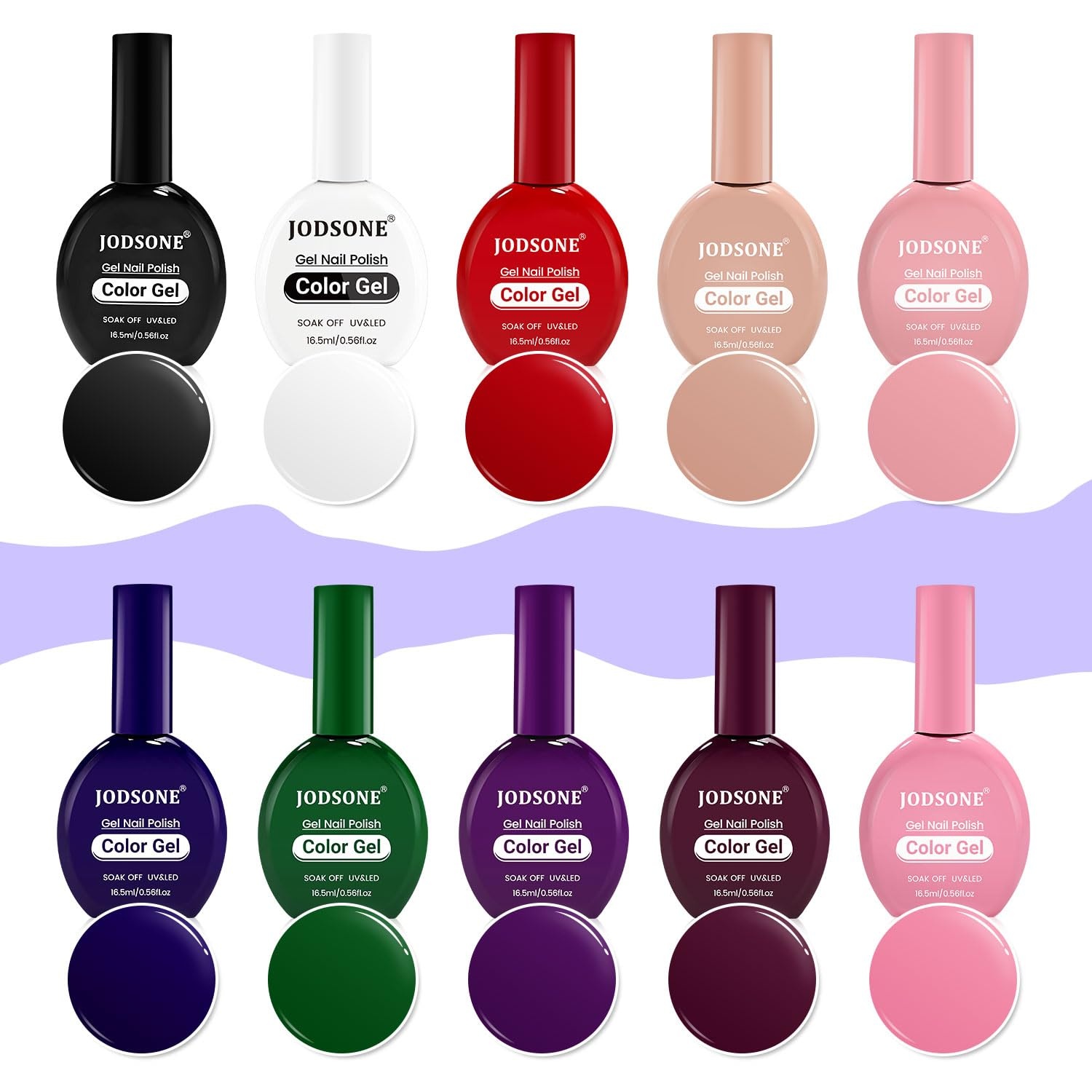 JODSONE 12 PCS 16.5 ml Gel Nail Polish Same Color Same Bottle with Base Coat and Top Coat, 10 Colors for At-Home Salon Nail Art, Holiday Gifts(10COLOR-16.5ml)