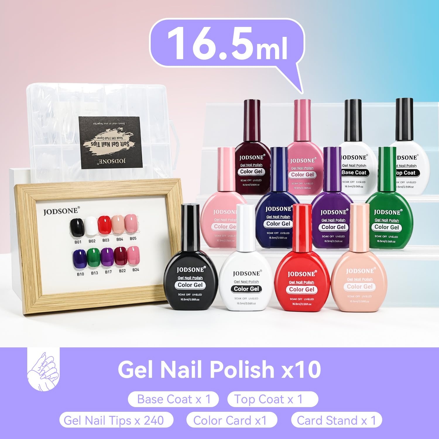 JODSONE 12 PCS 16.5 ml Gel Nail Polish Same Color Same Bottle with Base Coat and Top Coat, 10 Colors for At-Home Salon Nail Art, Holiday Gifts(10COLOR-16.5ml) - view 2