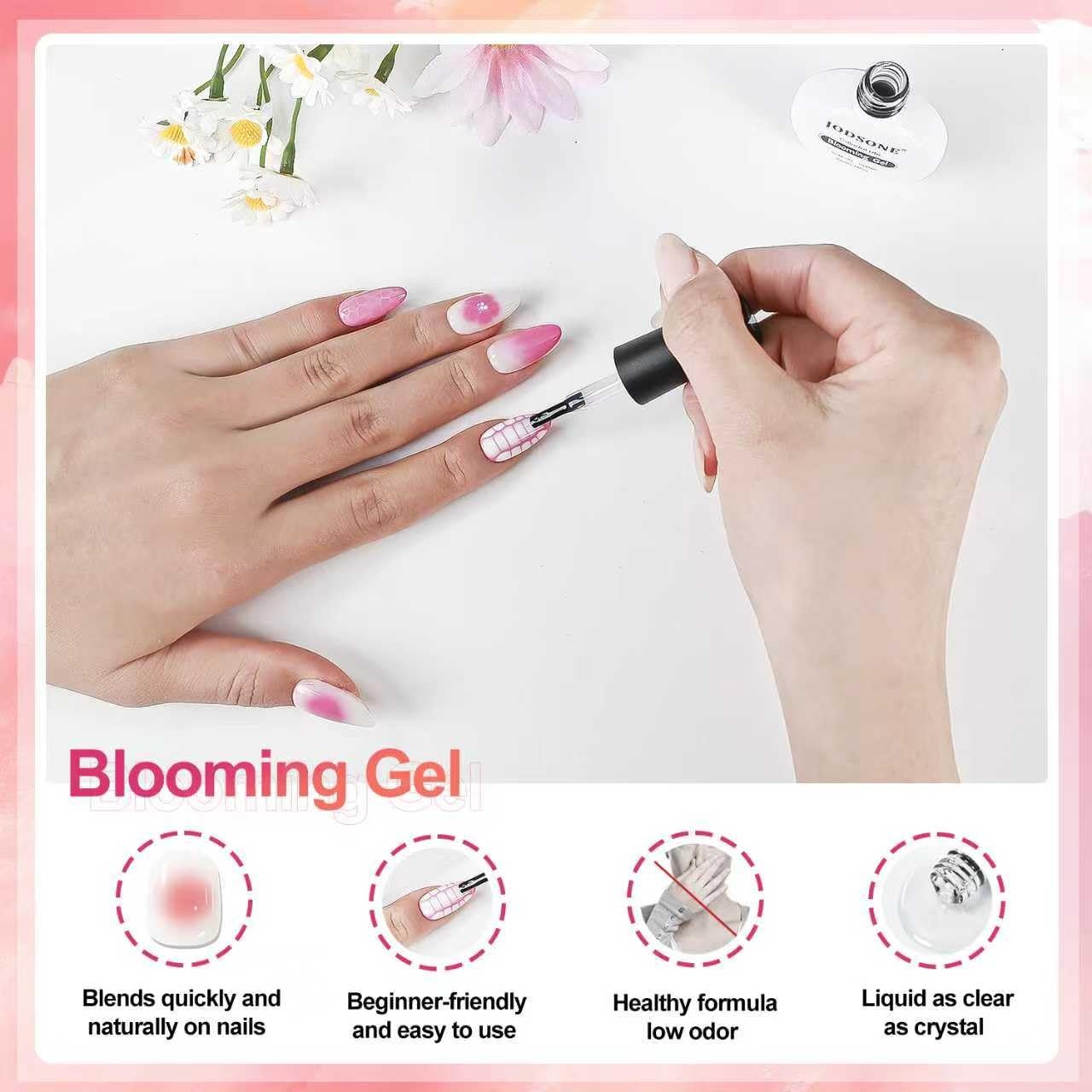 JODSONE 3pcs 10ml Base Top Coat Blooming Gel Set No Wipe for Gradient and Watercolor Nail Art Blooming Gel Creates Spreading Effects Requires U V Lamp Curing(B002)