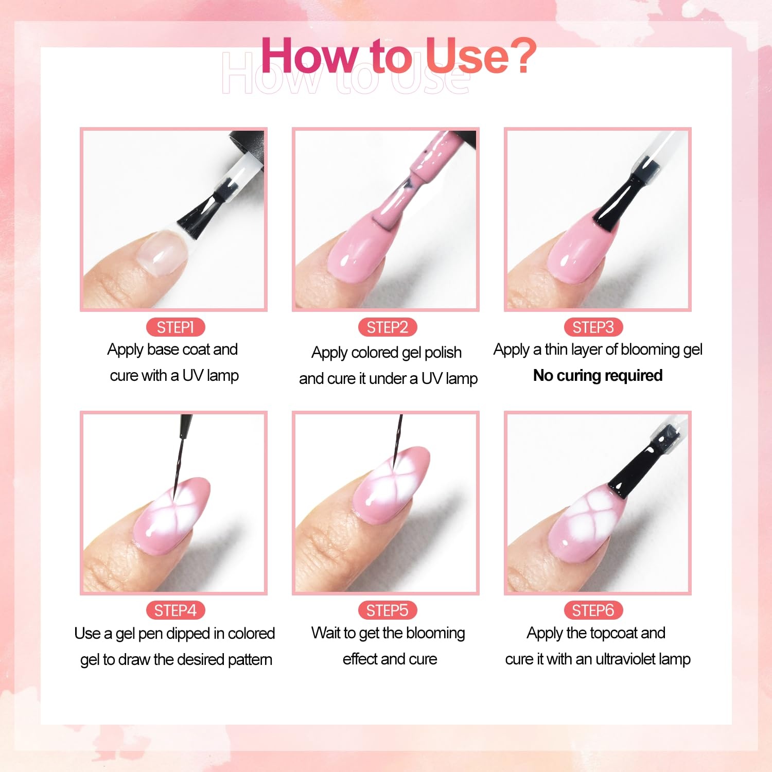 JODSONE 3pcs 10ml Base Top Coat Blooming Gel Set No Wipe for Gradient and Watercolor Nail Art Blooming Gel Creates Spreading Effects Requires U V Lamp Curing(B002) - view 5