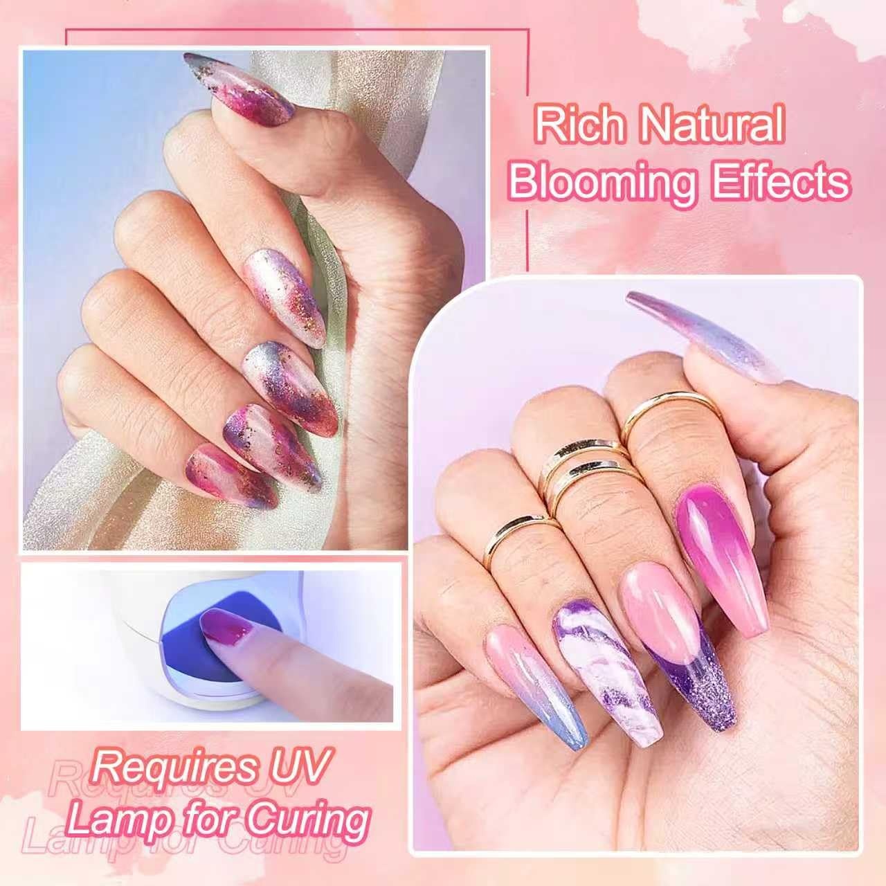 JODSONE 3pcs 10ml Base Top Coat Blooming Gel Set No Wipe for Gradient and Watercolor Nail Art Blooming Gel Creates Spreading Effects Requires U V Lamp Curing(B002) - view 6