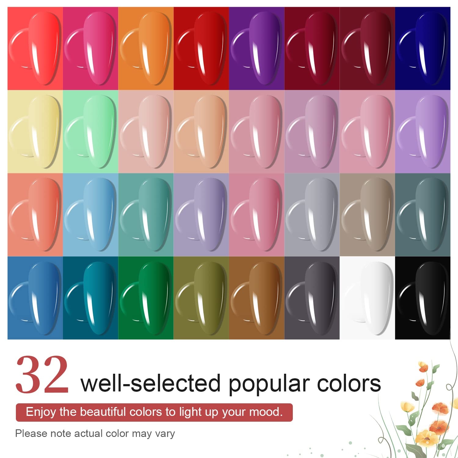 JODSONE Gel Nail Polish Kit with U V Light 32 Colors Gel Polish Nail Kit 4 Bottles of 15ML Nail Dehydrator Nail Primer Base Coat Top Coat Glossy Surface Quick Drying Durable - view 2